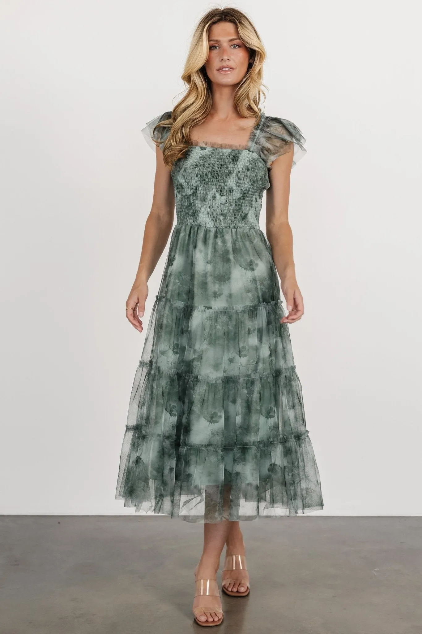 Clementine Tulle Midi Dress | Dusty Green Print sold by Baltic Born product image thumbnail 5