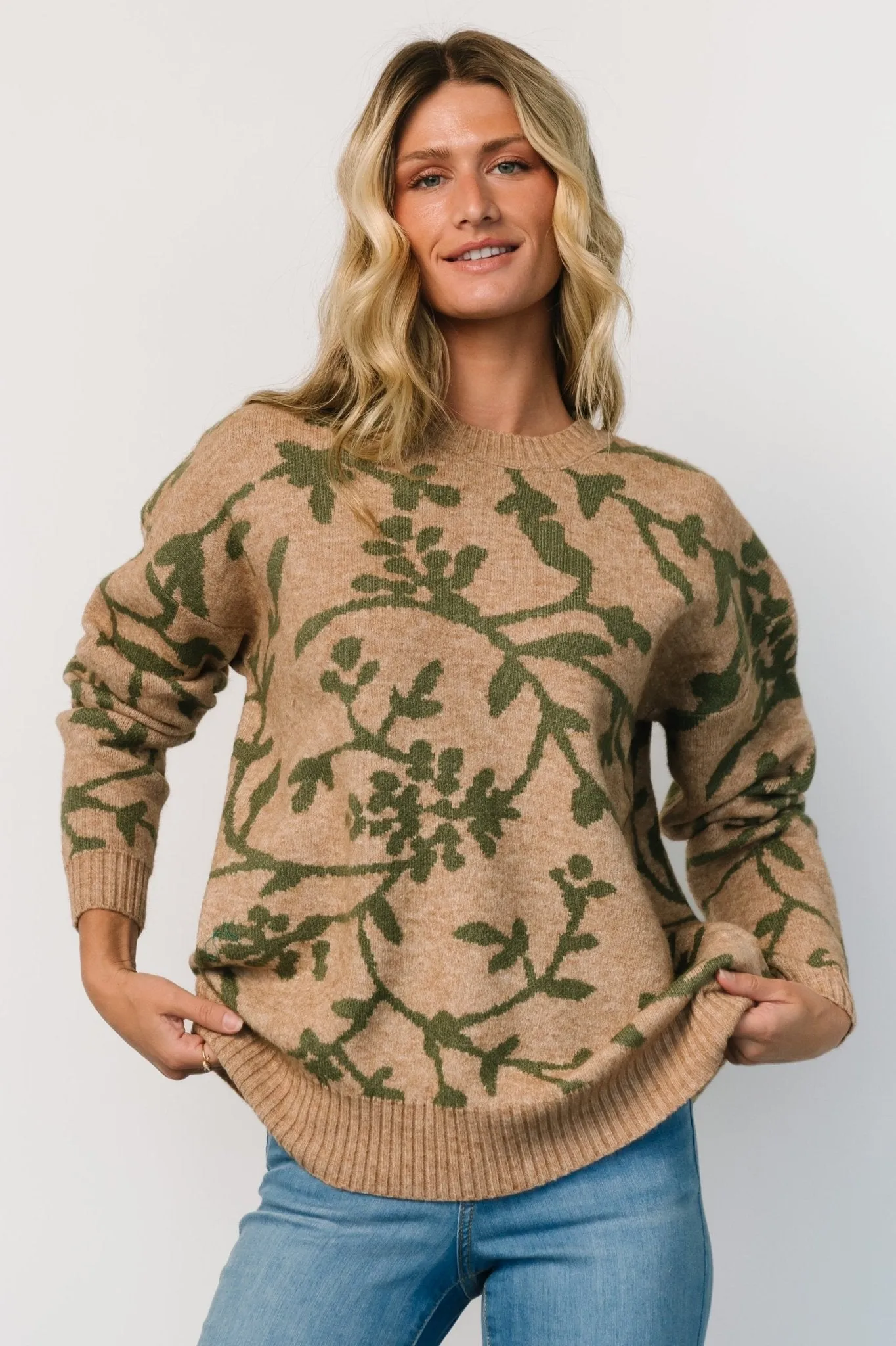 Hallstatt Sweater | Camel + Green Print sold by Baltic Born product image thumbnail 3
