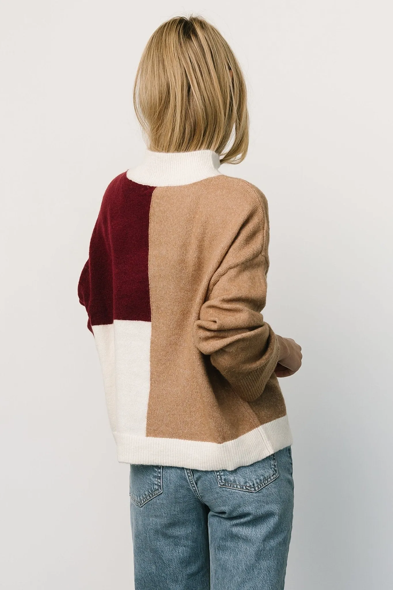 Reynolds Color Block Sweater | Burgundy Multi sold by Baltic Born product image thumbnail 3