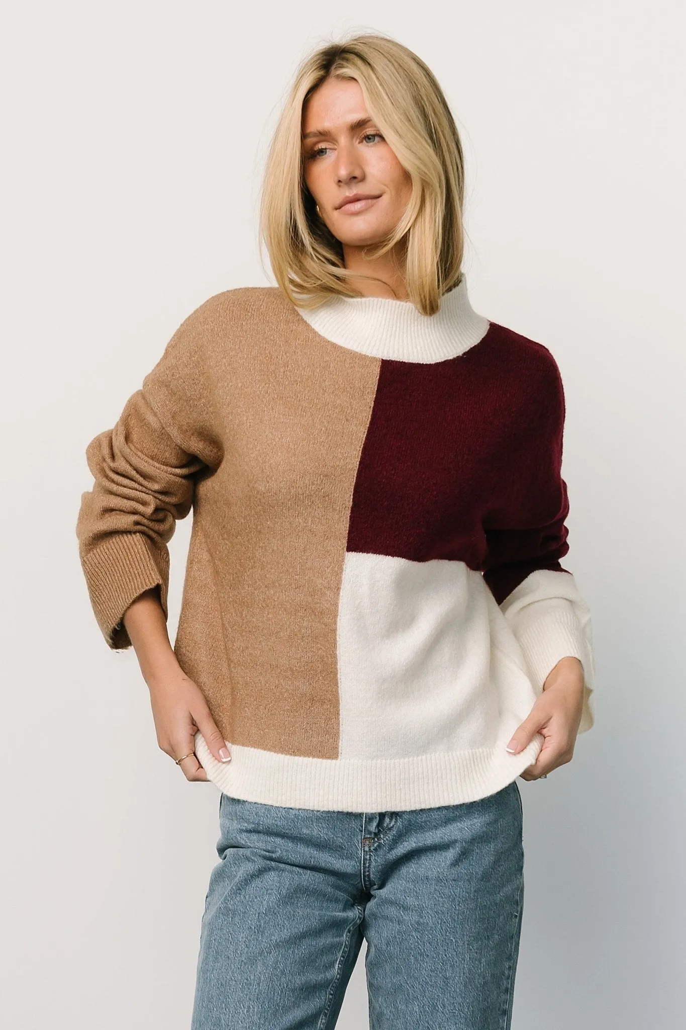 Reynolds Color Block Sweater | Burgundy Multi sold by Baltic Born product image thumbnail 2