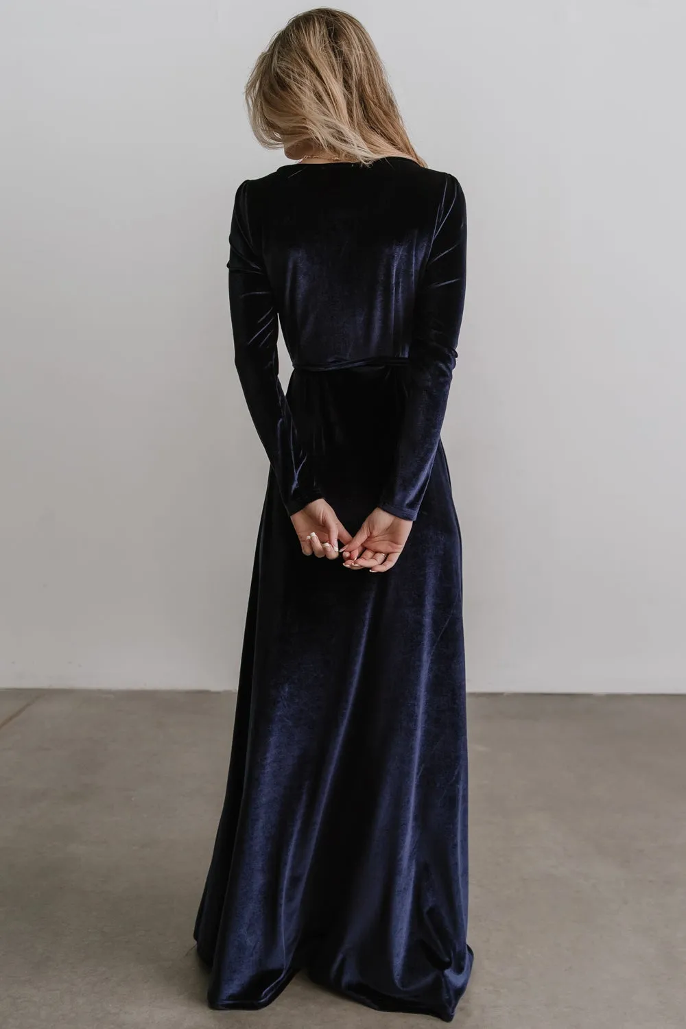 Esmerelda Velvet Wrap Maxi Dress | Navy sold by Baltic Born product image thumbnail 3