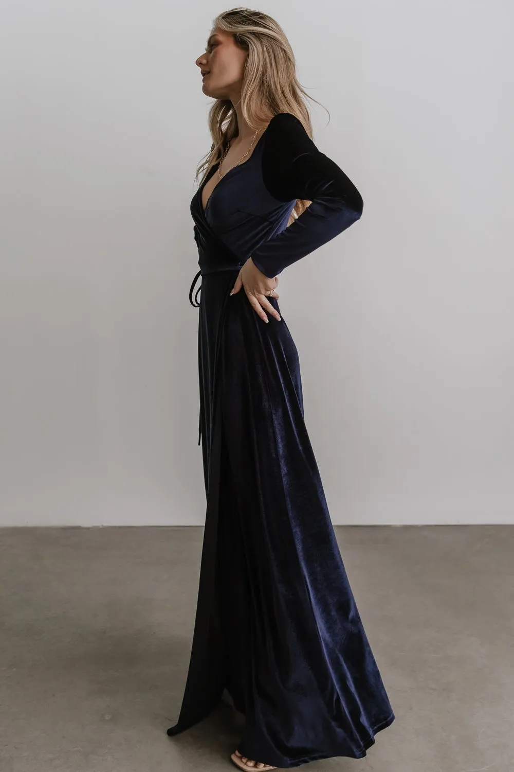 Esmerelda Velvet Wrap Maxi Dress | Navy sold by Baltic Born product image thumbnail 4