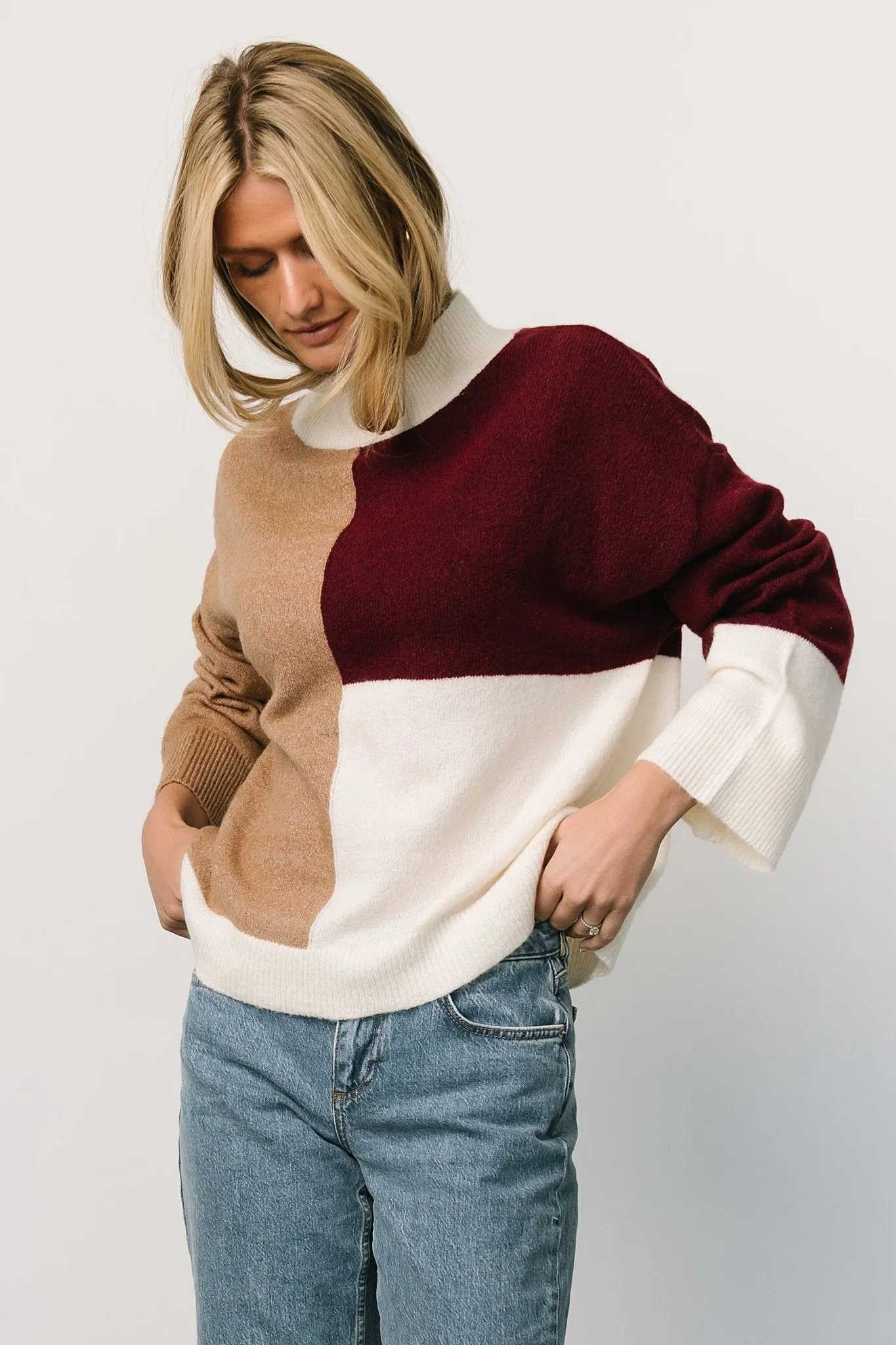 Reynolds Color Block Sweater | Burgundy Multi sold by Baltic Born product image thumbnail 5