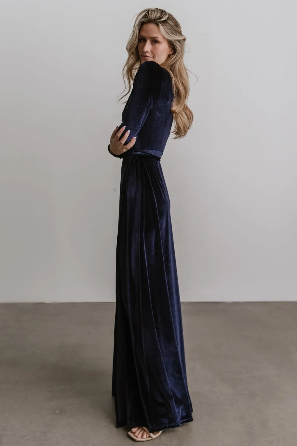 Esmerelda Velvet Wrap Maxi Dress | Navy sold by Baltic Born product image thumbnail 5