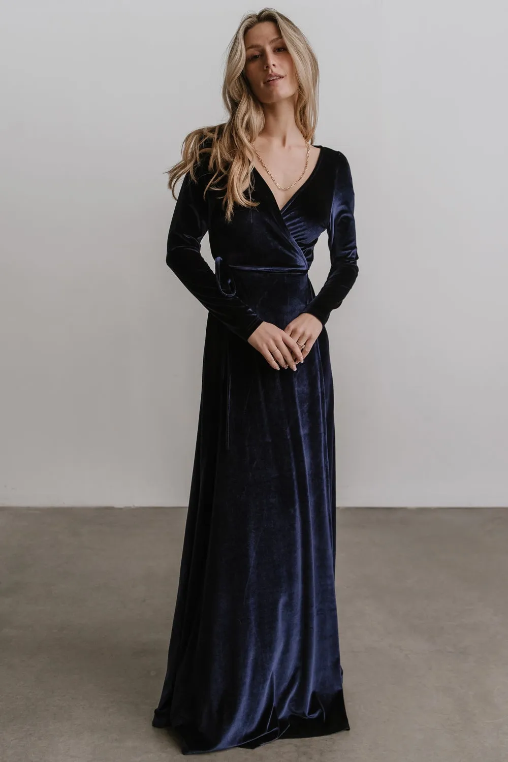 Esmerelda Velvet Wrap Maxi Dress | Navy sold by Baltic Born product image thumbnail 2