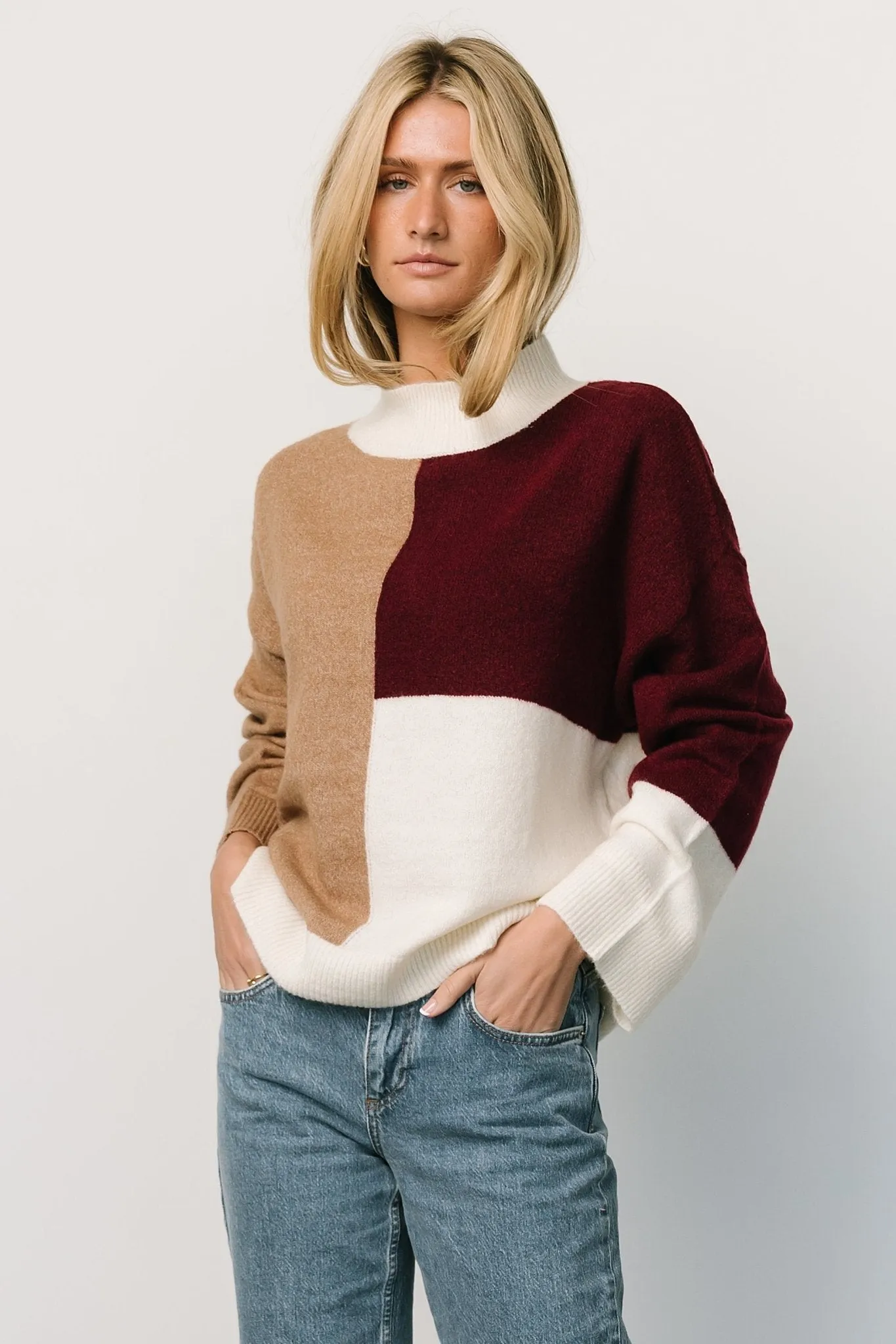 Reynolds Color Block Sweater | Burgundy Multi sold by Baltic Born