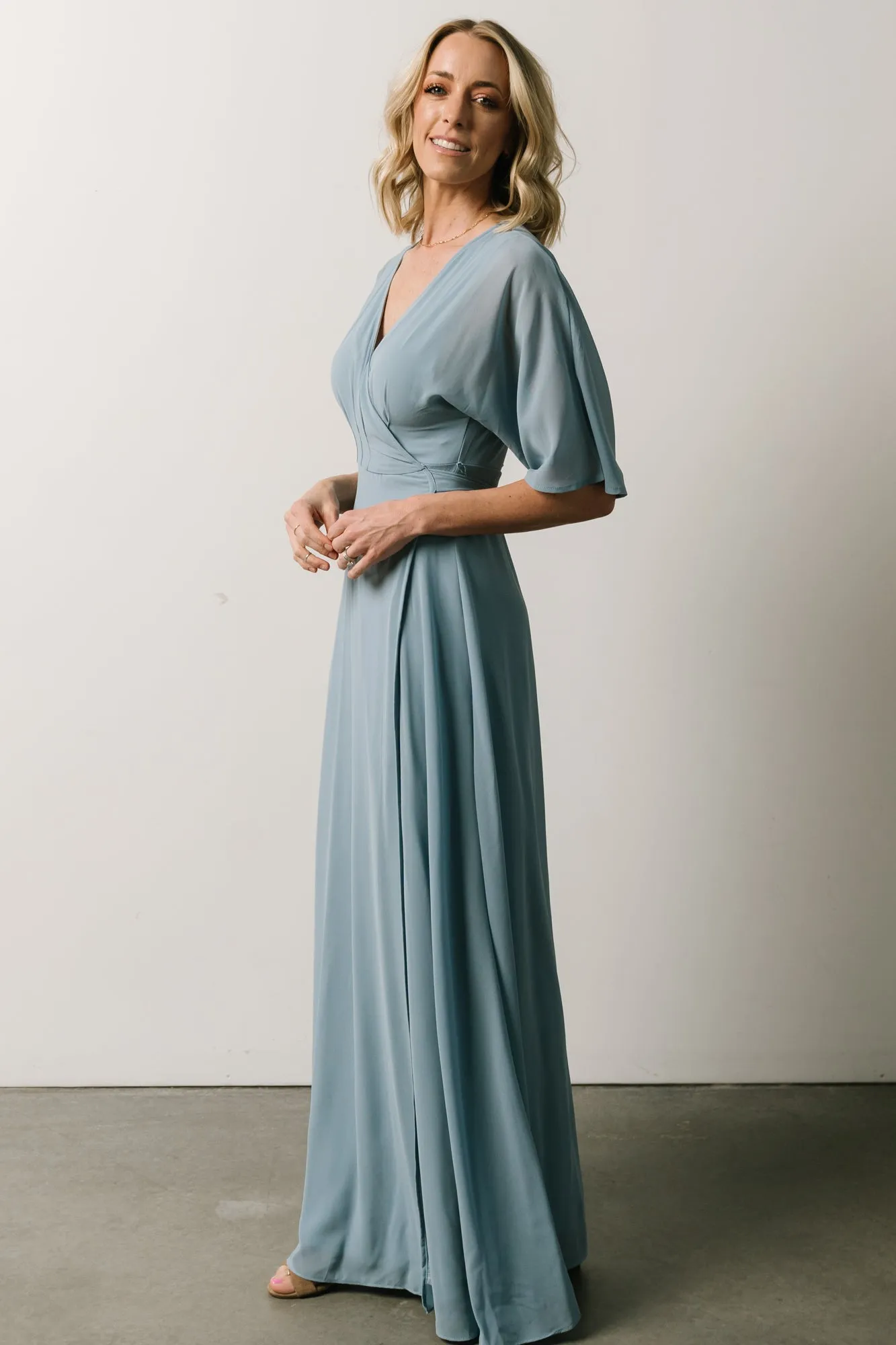 Lilly Wrap Maxi Dress | Dusty Blue sold by Baltic Born product image thumbnail 5