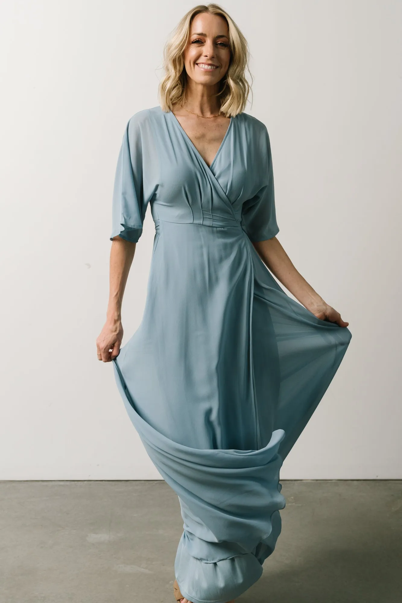 Lilly Wrap Maxi Dress | Dusty Blue sold by Baltic Born product image thumbnail 4