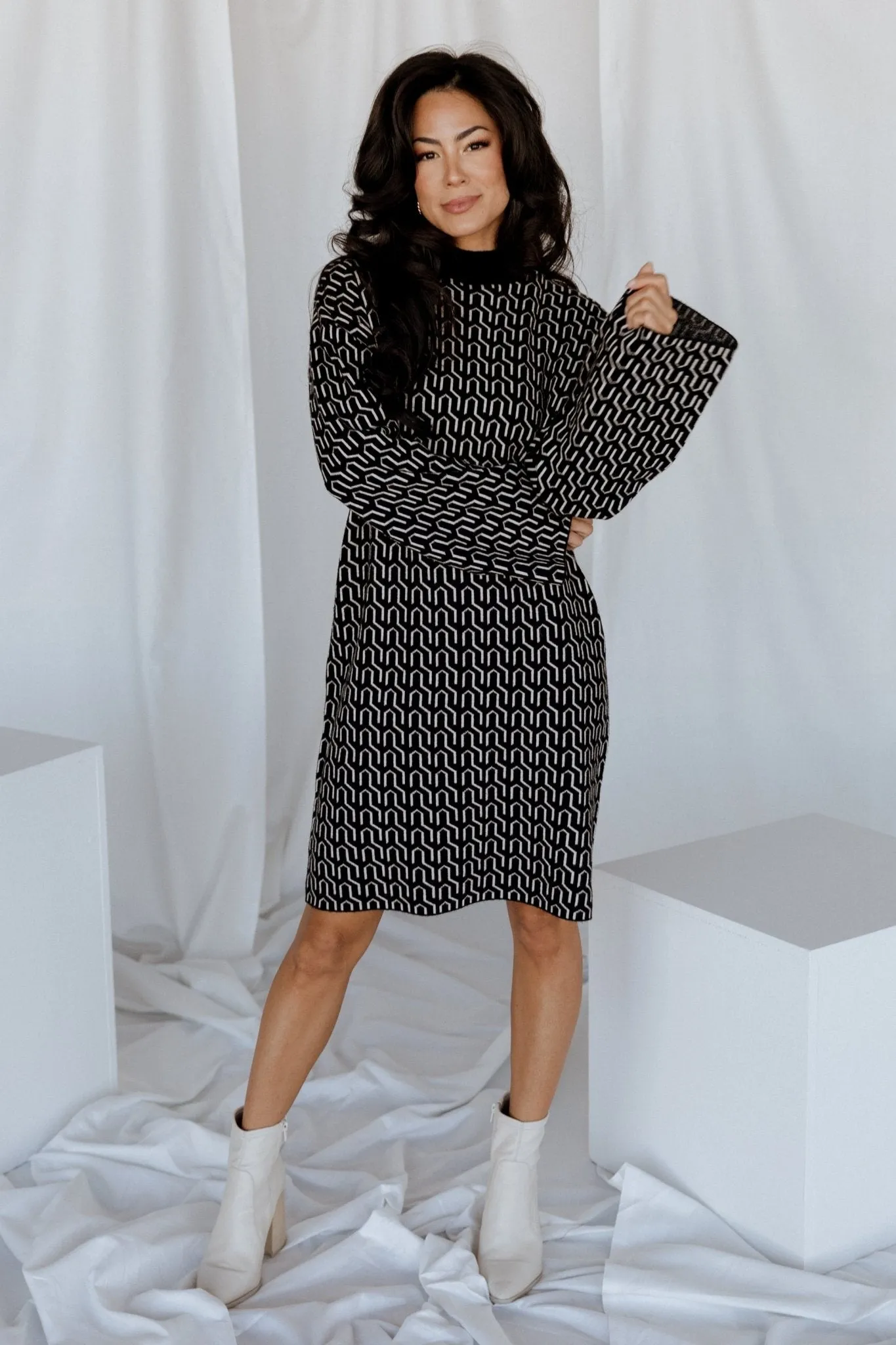 Webster Sweater Dress | Black Print sold by Baltic Born