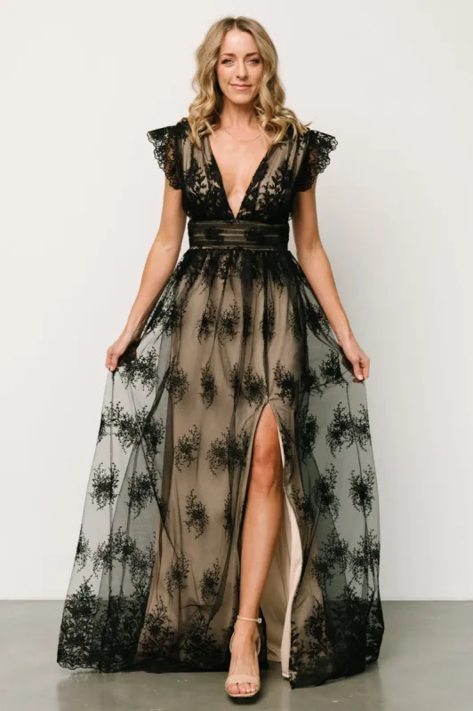 Rhea Tulle Maxi Dress | Black + Nude sold by Baltic Born