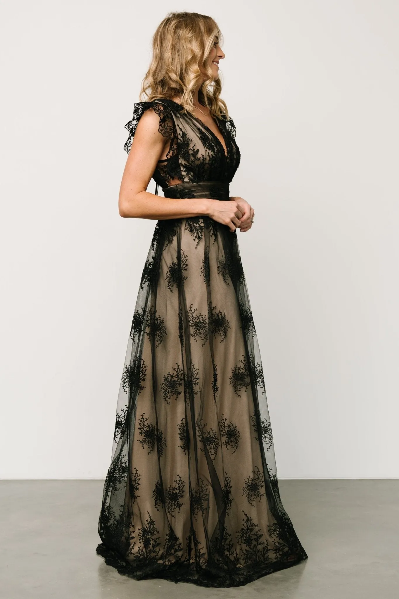 Rhea Tulle Maxi Dress | Black + Nude sold by Baltic Born product image thumbnail 3