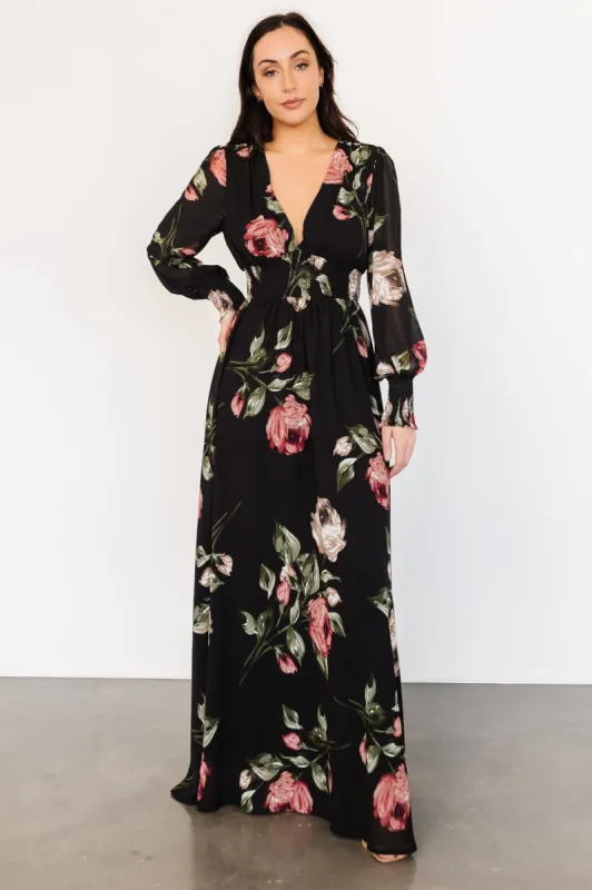 Olivia Maxi Dress | Black Rose Floral sold by Baltic Born
