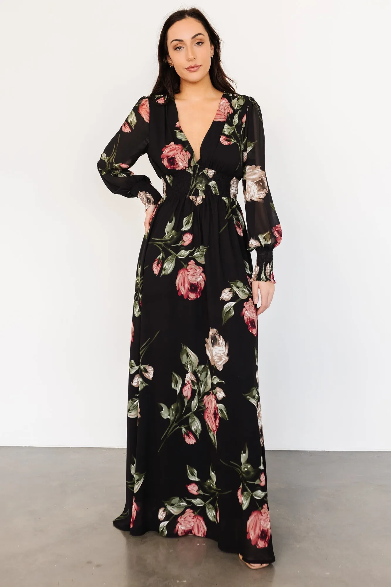 Olivia Maxi Dress | Black Rose Floral sold by Baltic Born