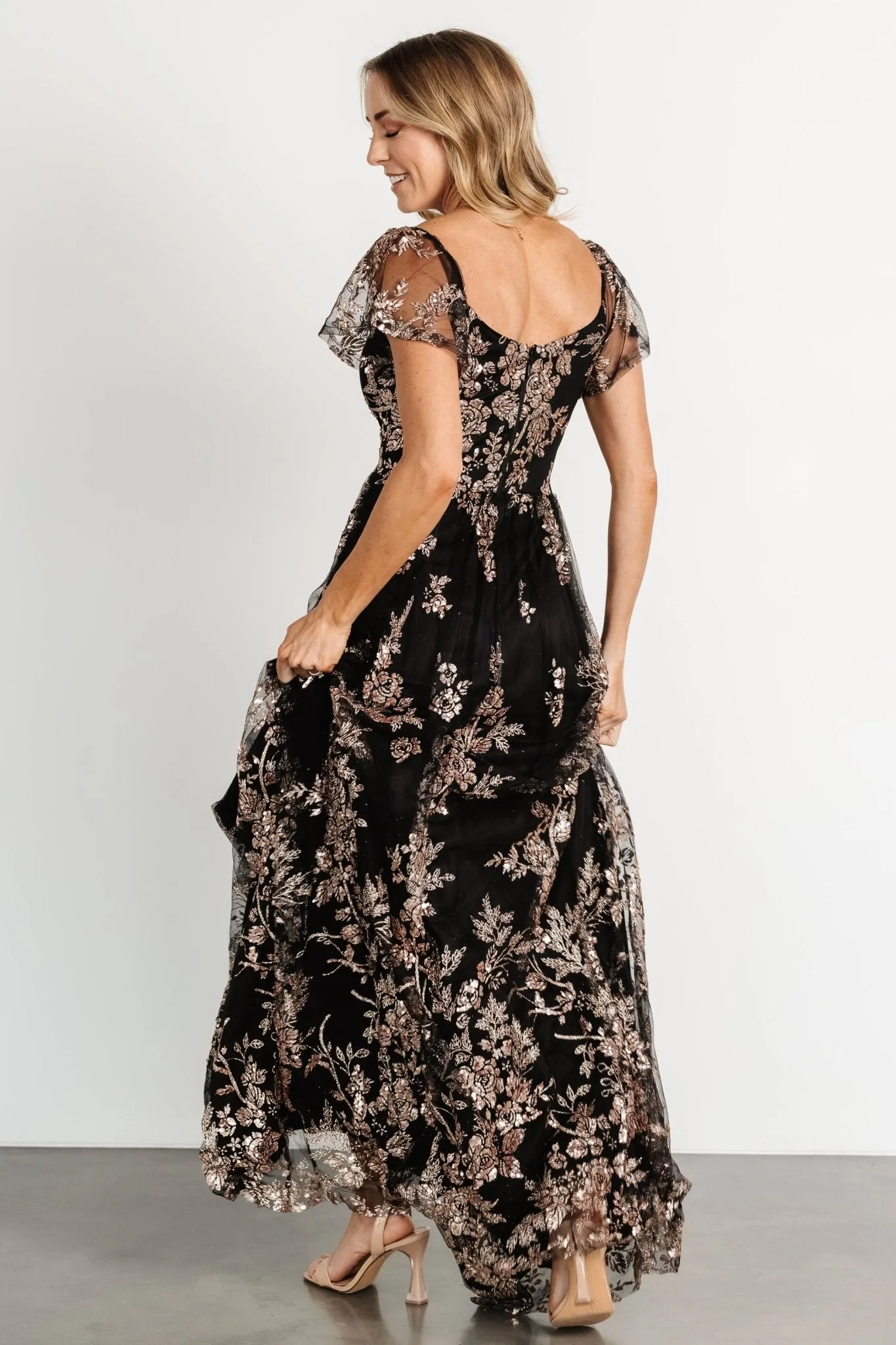 Corinne Shimmer Maxi Gown | Black + Rose Gold sold by Baltic Born product image thumbnail 5