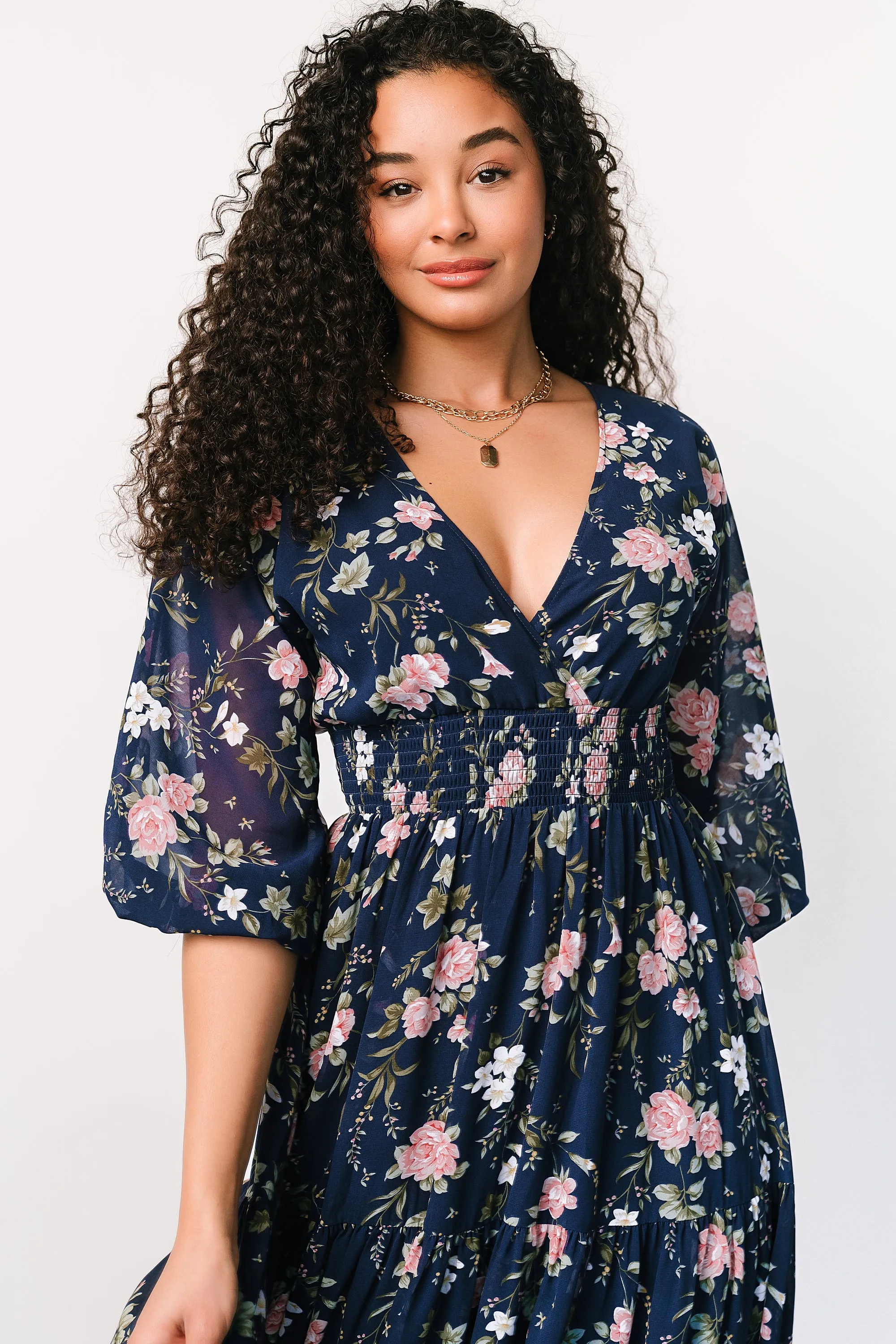 Sawyer Tiered Maxi Dress | Navy + Pink sold by Baltic Born product image thumbnail 4