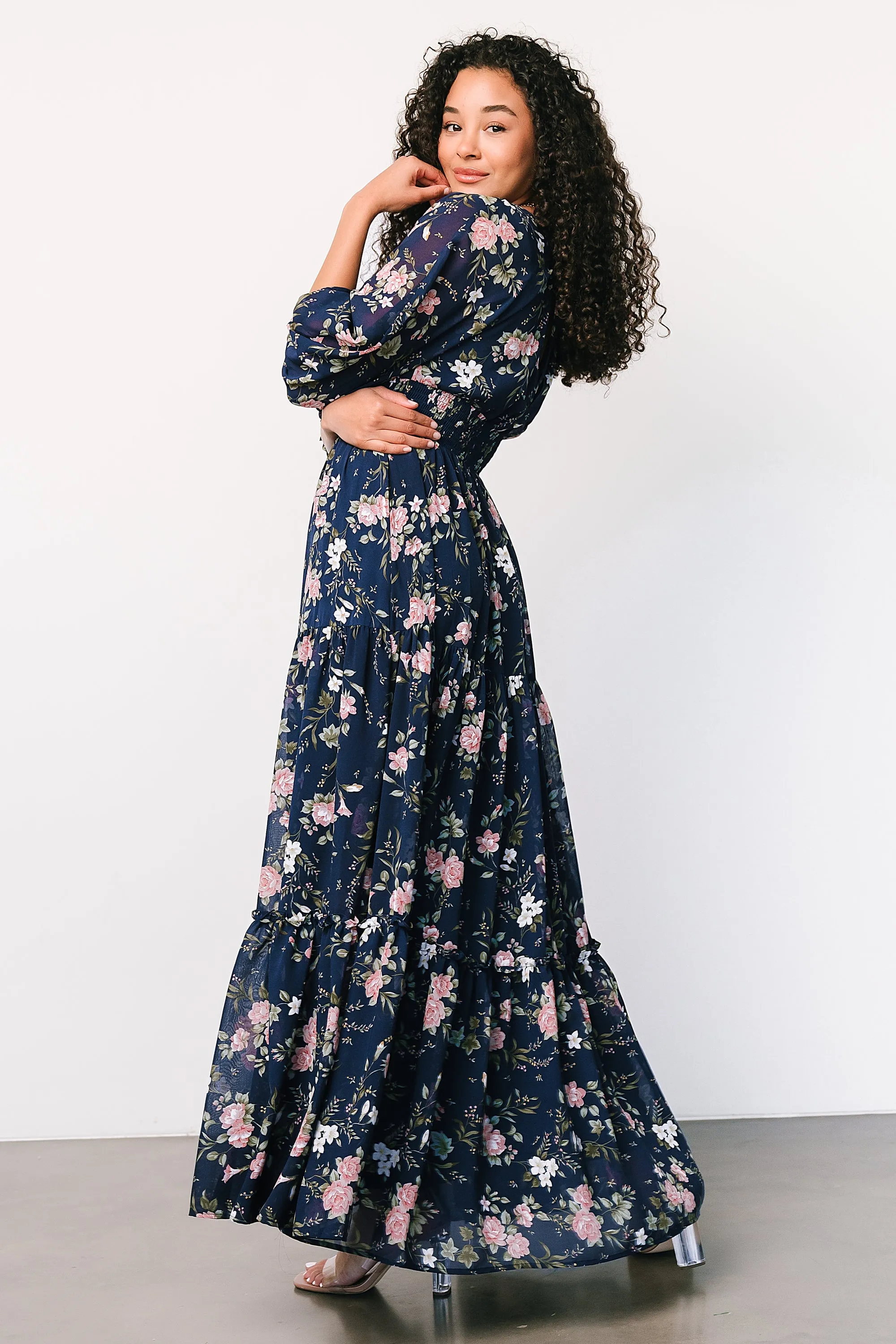 Sawyer Tiered Maxi Dress | Navy + Pink sold by Baltic Born product image thumbnail 3