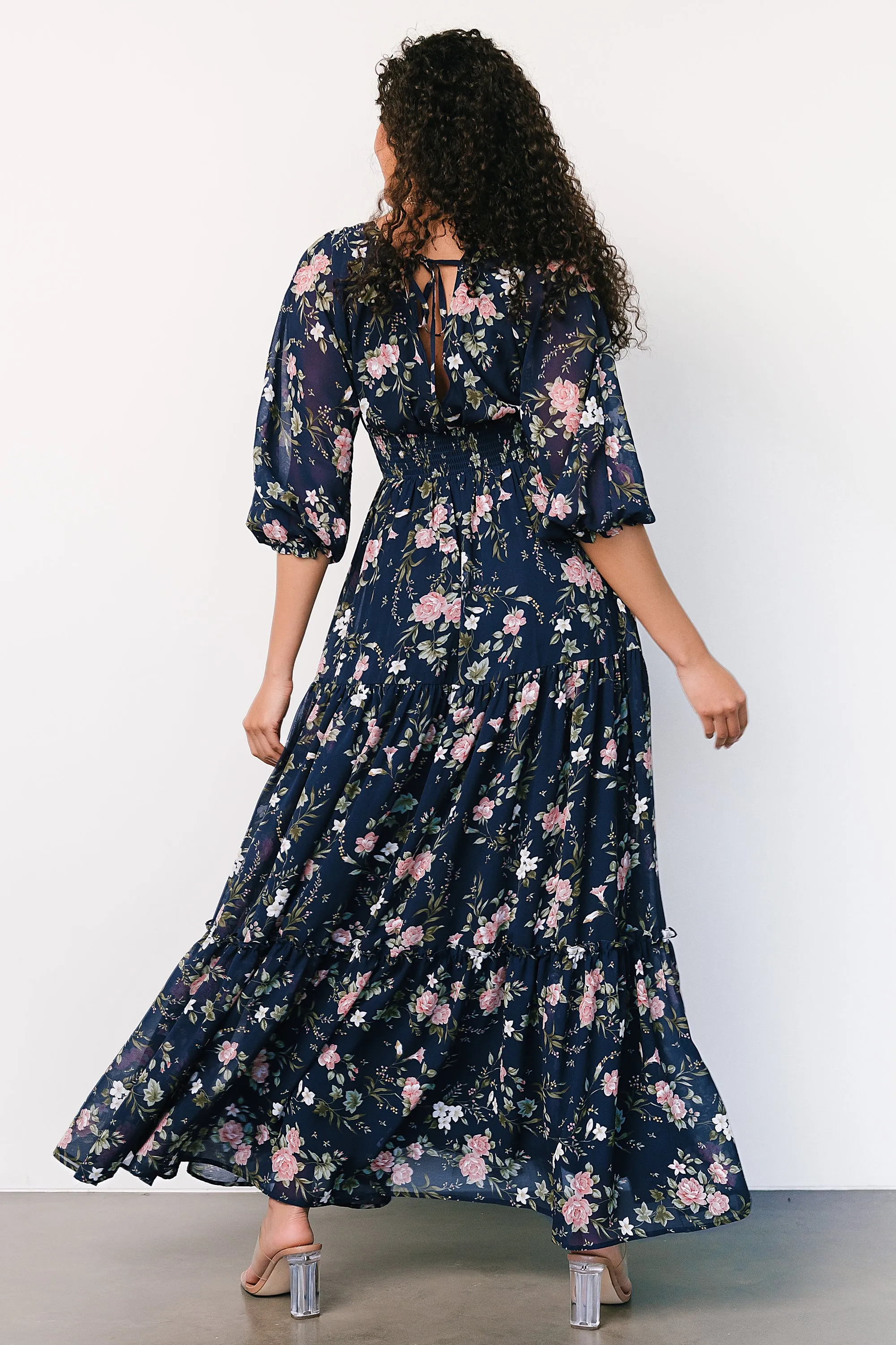 Sawyer Tiered Maxi Dress | Navy + Pink sold by Baltic Born product image thumbnail 2