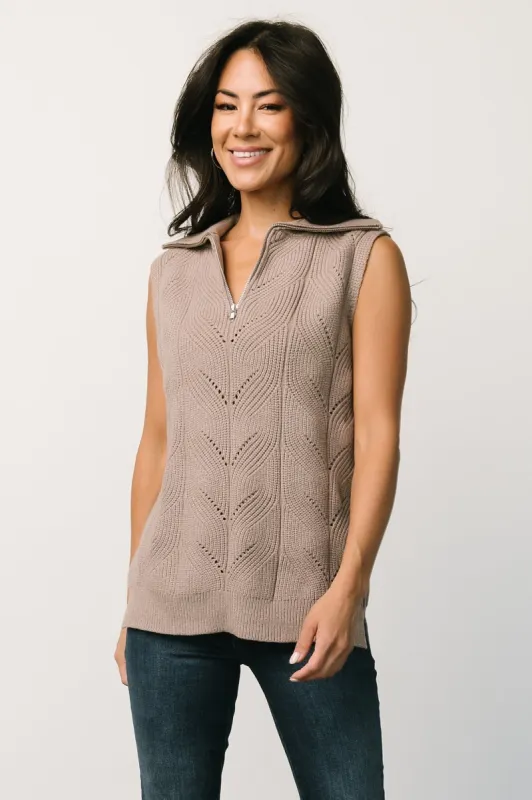 Nelson Half Zip Sweater Vest | Stone made by Hem & Thread