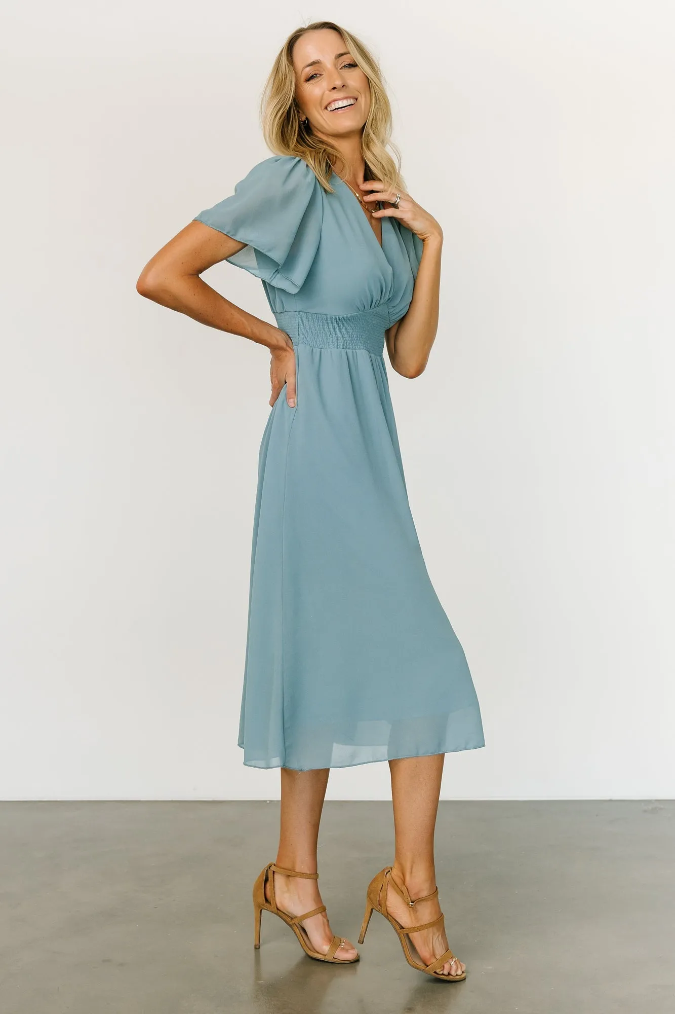 Sarah Smocked Midi Dress | Lagoon Blue sold by Baltic Born product image thumbnail 4