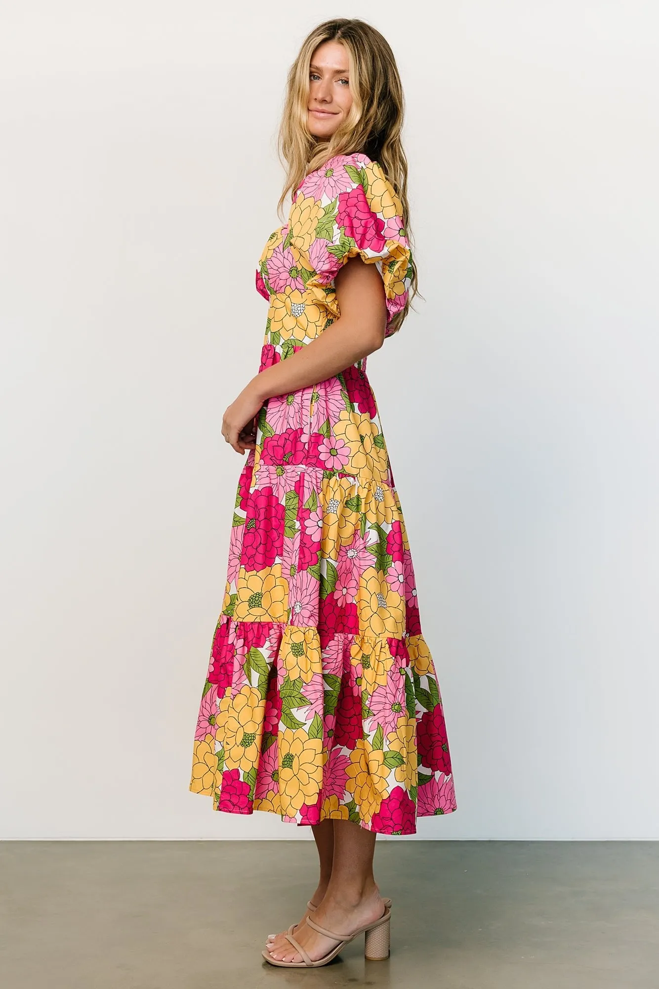 Kalena Midi Dress | Fuchsia + Yellow Floral sold by Baltic Born product image thumbnail 3