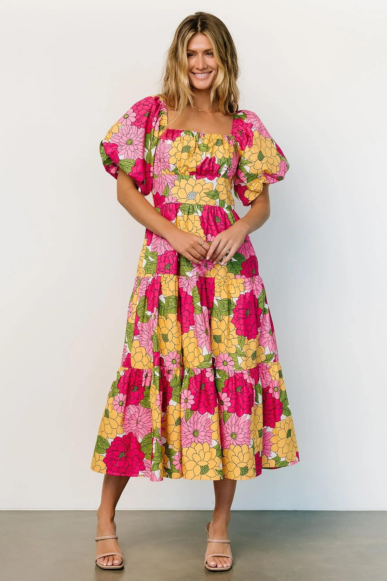 Kalena Midi Dress | Fuchsia + Yellow Floral sold by Baltic Born product image thumbnail 4