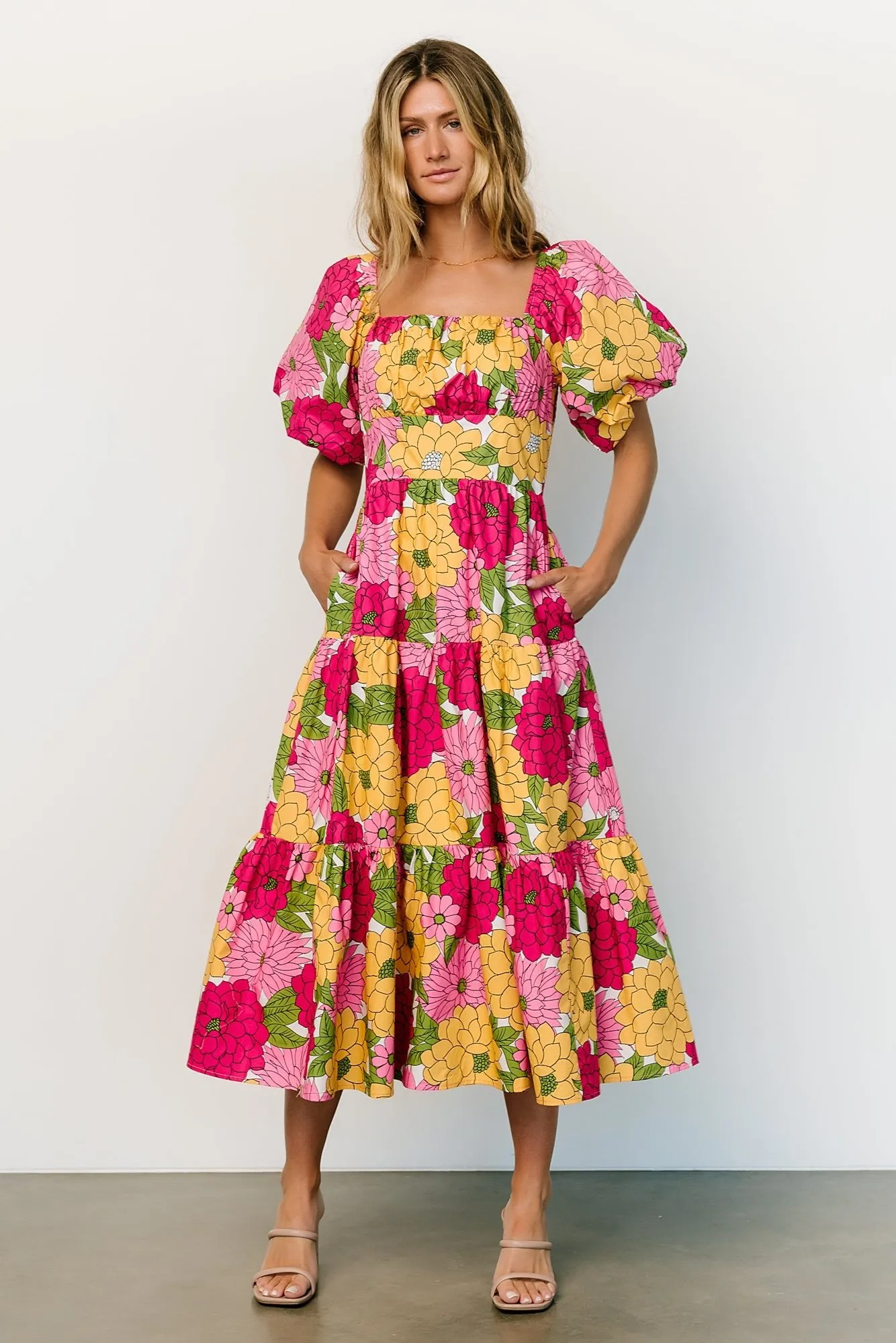 Kalena Midi Dress | Fuchsia + Yellow Floral sold by Baltic Born