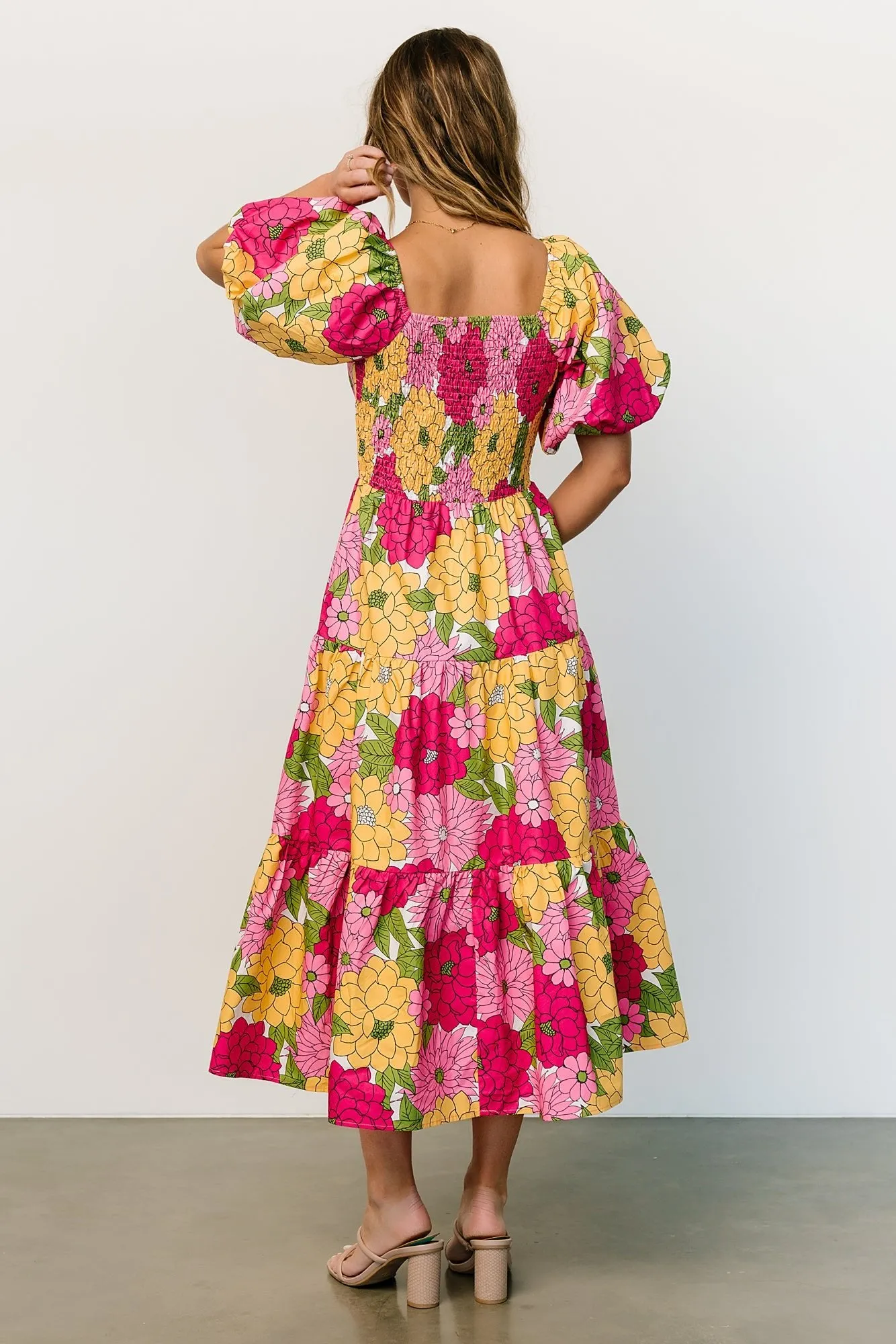 Kalena Midi Dress | Fuchsia + Yellow Floral sold by Baltic Born product image thumbnail 5