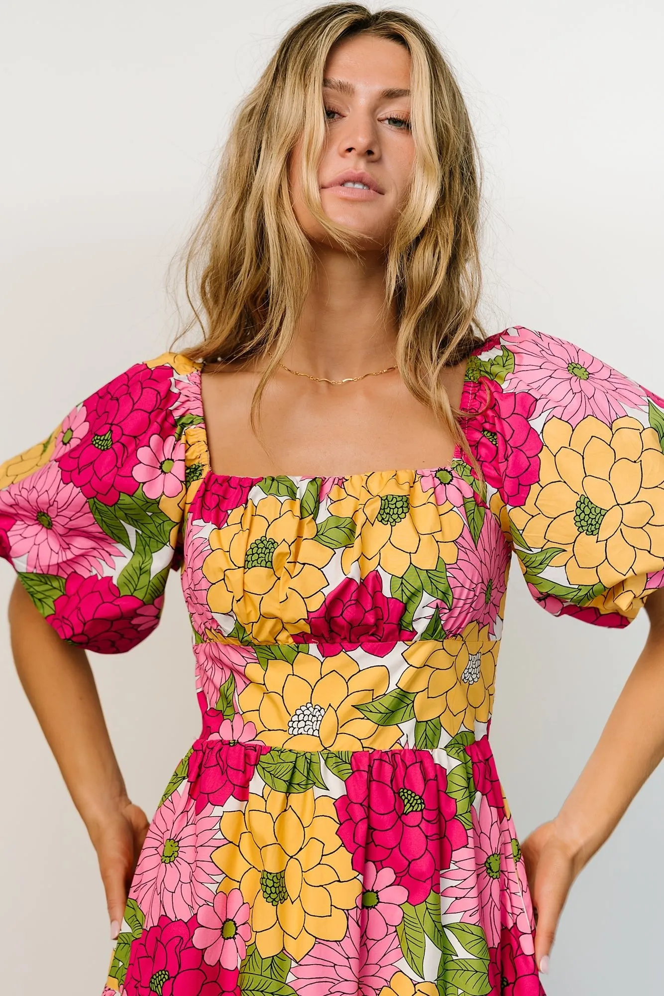 Kalena Midi Dress | Fuchsia + Yellow Floral sold by Baltic Born product image thumbnail 2