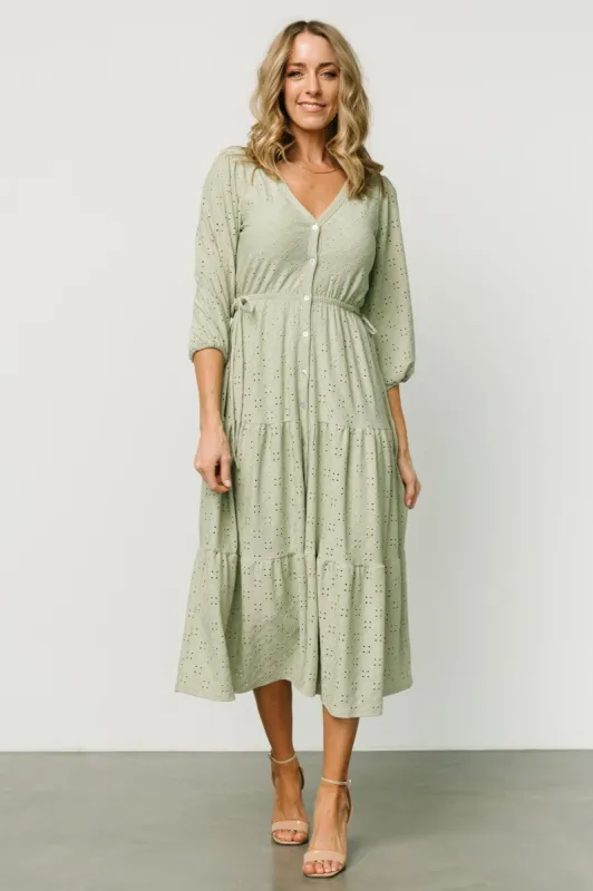 Carey Button Down Tiered Dress | Light Sage sold by Baltic Born