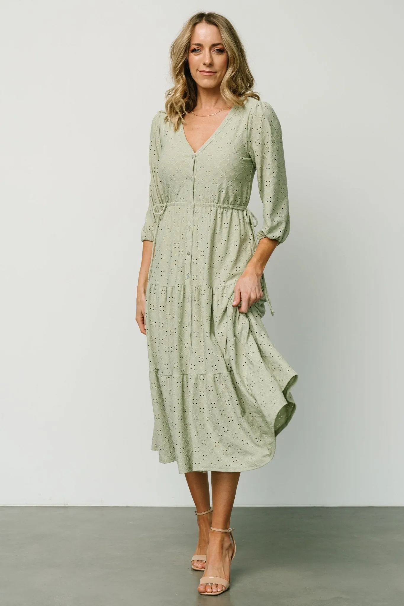 Carey Button Down Tiered Dress | Light Sage sold by Baltic Born product image thumbnail 5