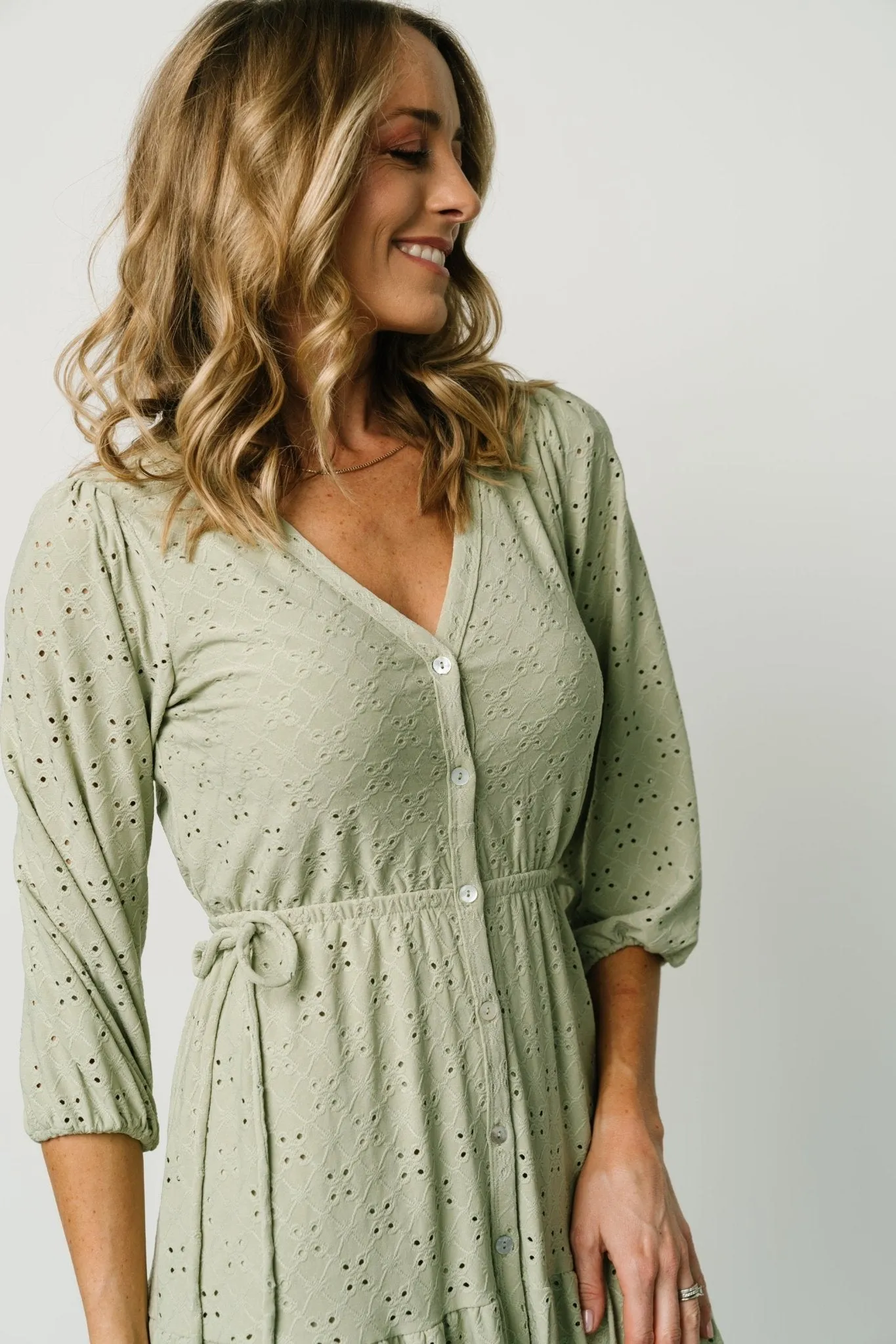Carey Button Down Tiered Dress | Light Sage sold by Baltic Born product image thumbnail 2