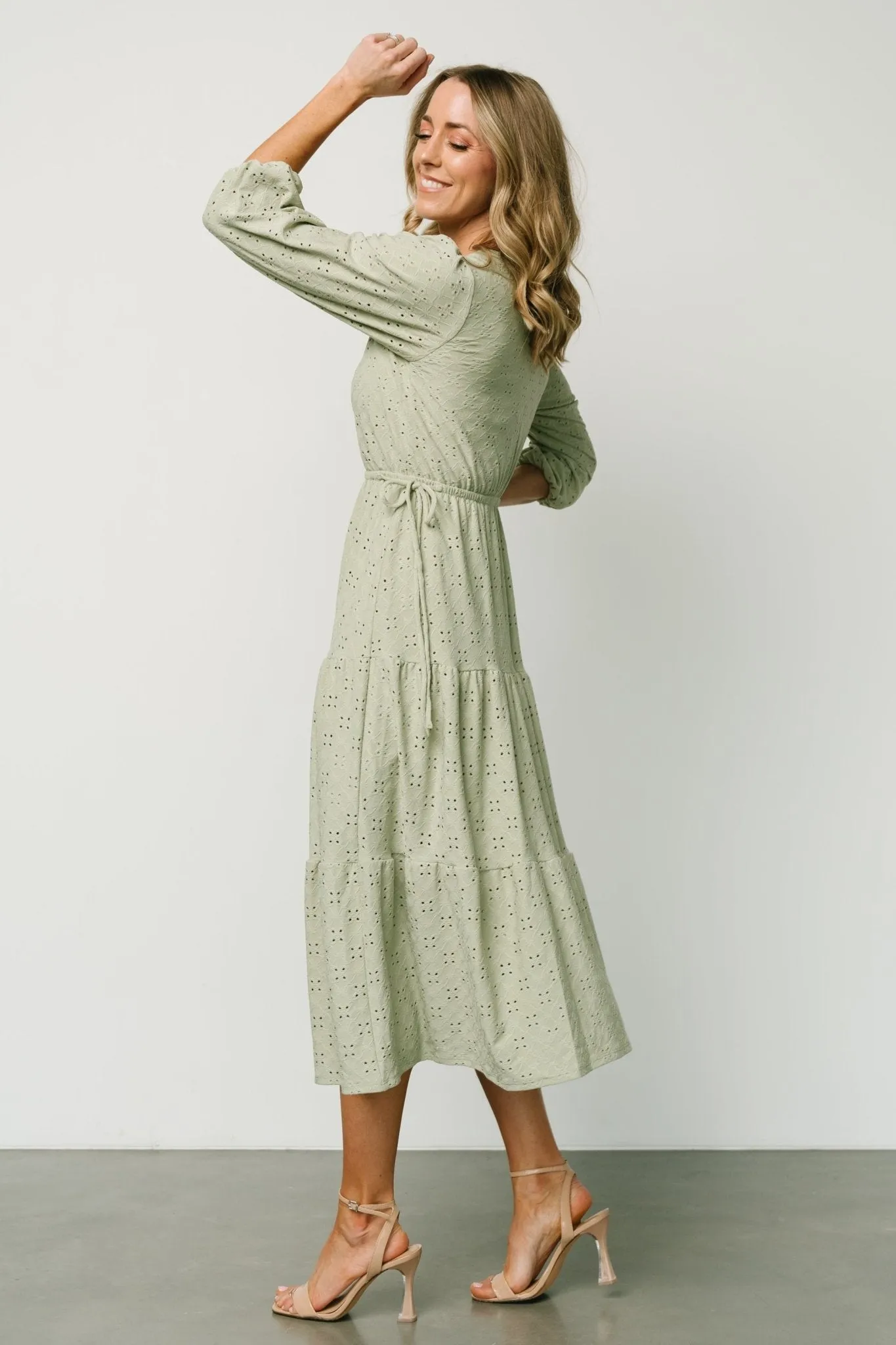 Carey Button Down Tiered Dress | Light Sage sold by Baltic Born product image thumbnail 3