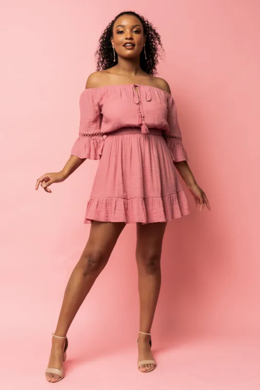 Magnolia Off Shoulder Mini Dress | Rose sold by Baltic Born