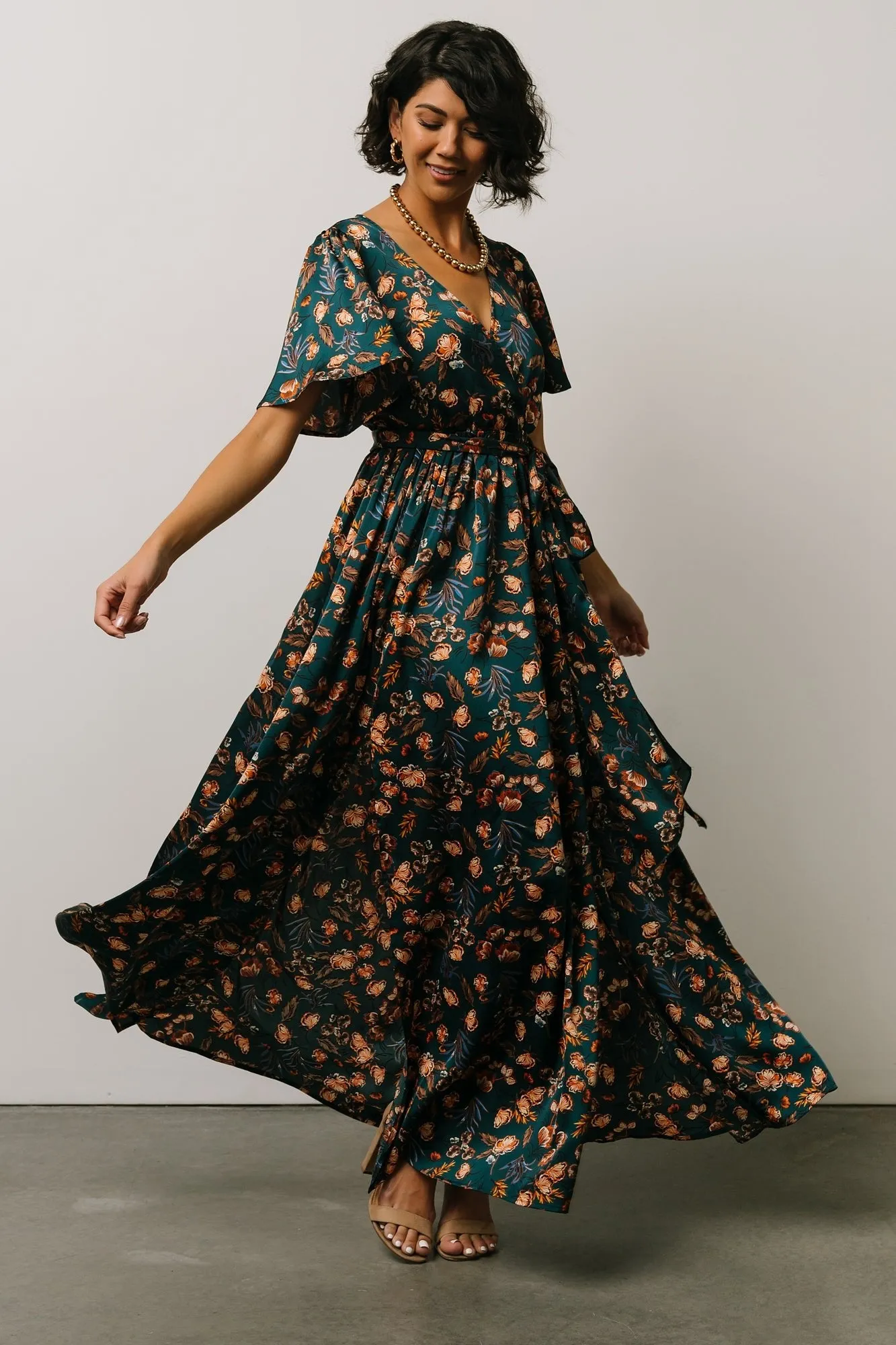 Sicily Satin Maxi Dress | Jade Multi Print sold by Baltic Born product image thumbnail 4