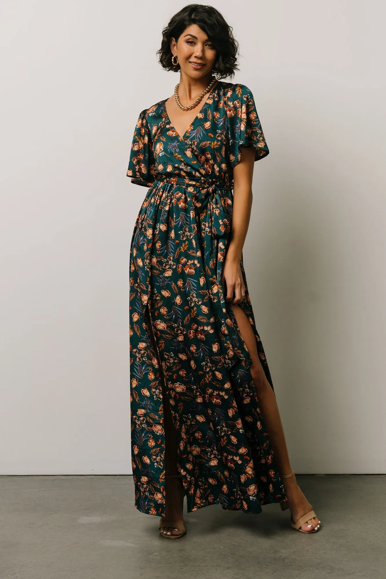 Sicily Satin Maxi Dress | Jade Multi Print sold by Baltic Born