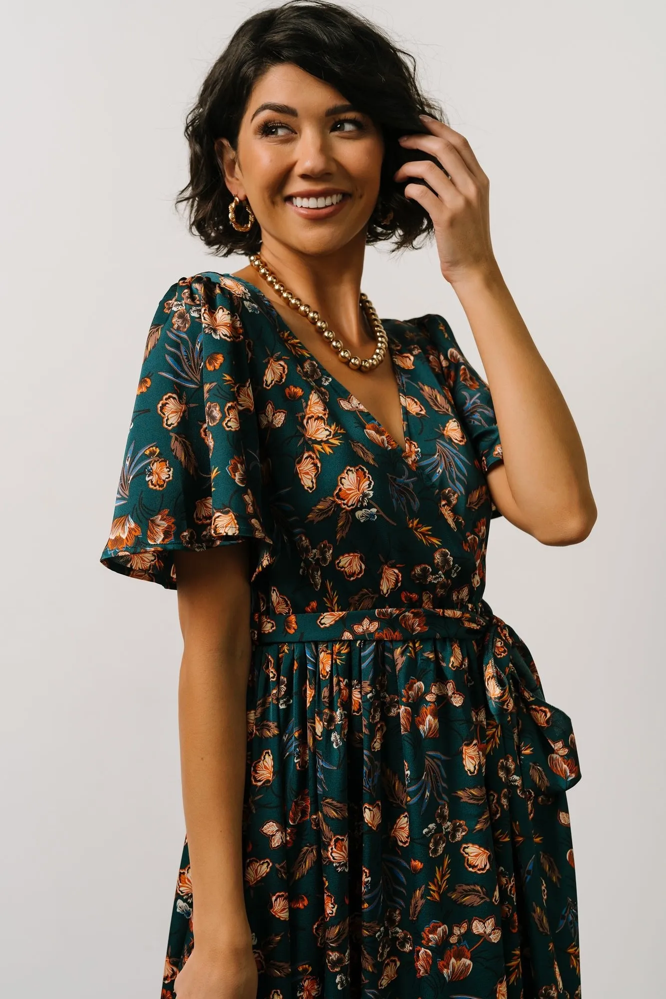 Sicily Satin Maxi Dress | Jade Multi Print sold by Baltic Born product image thumbnail 2