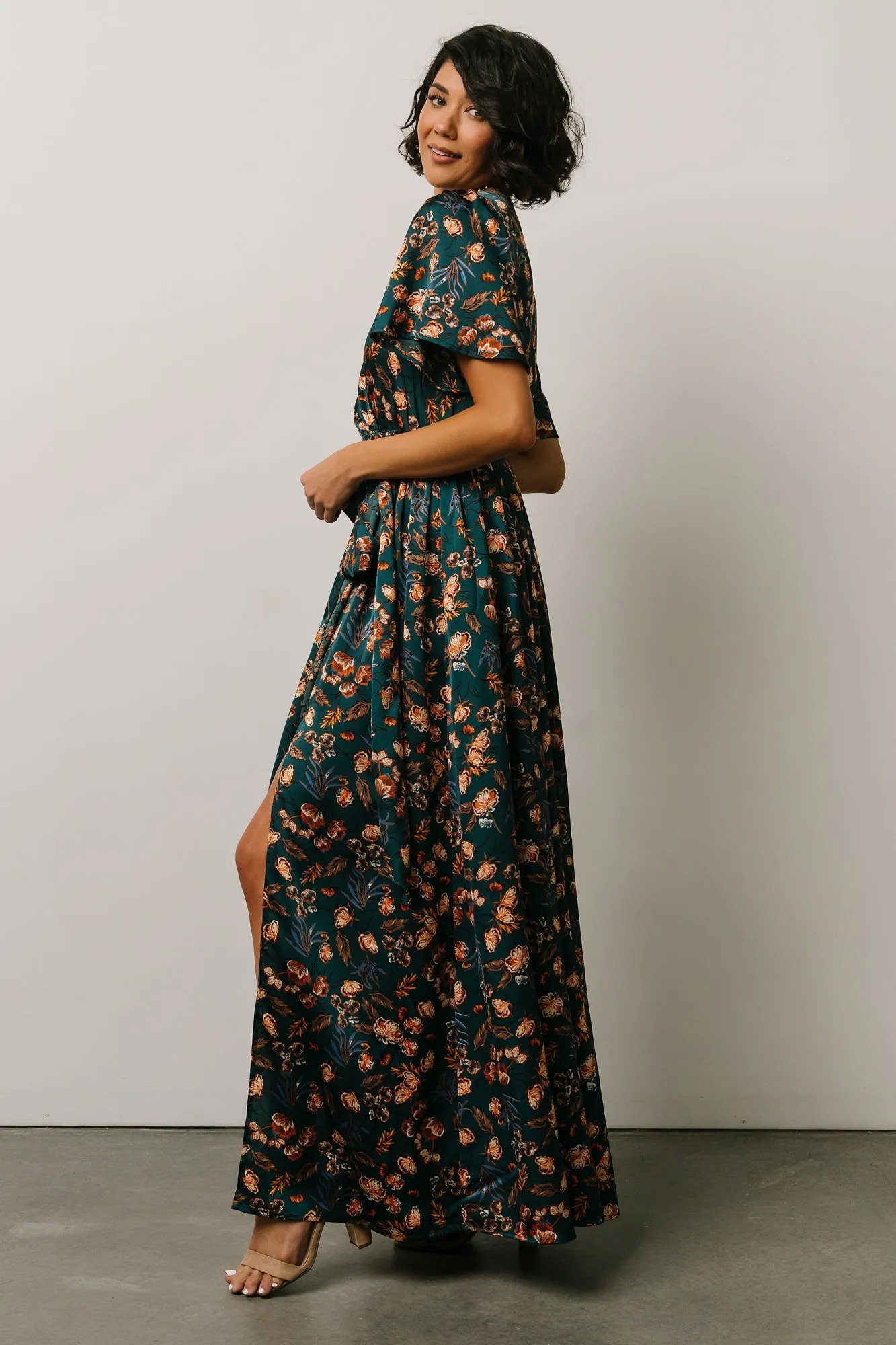 Sicily Satin Maxi Dress | Jade Multi Print sold by Baltic Born product image thumbnail 3