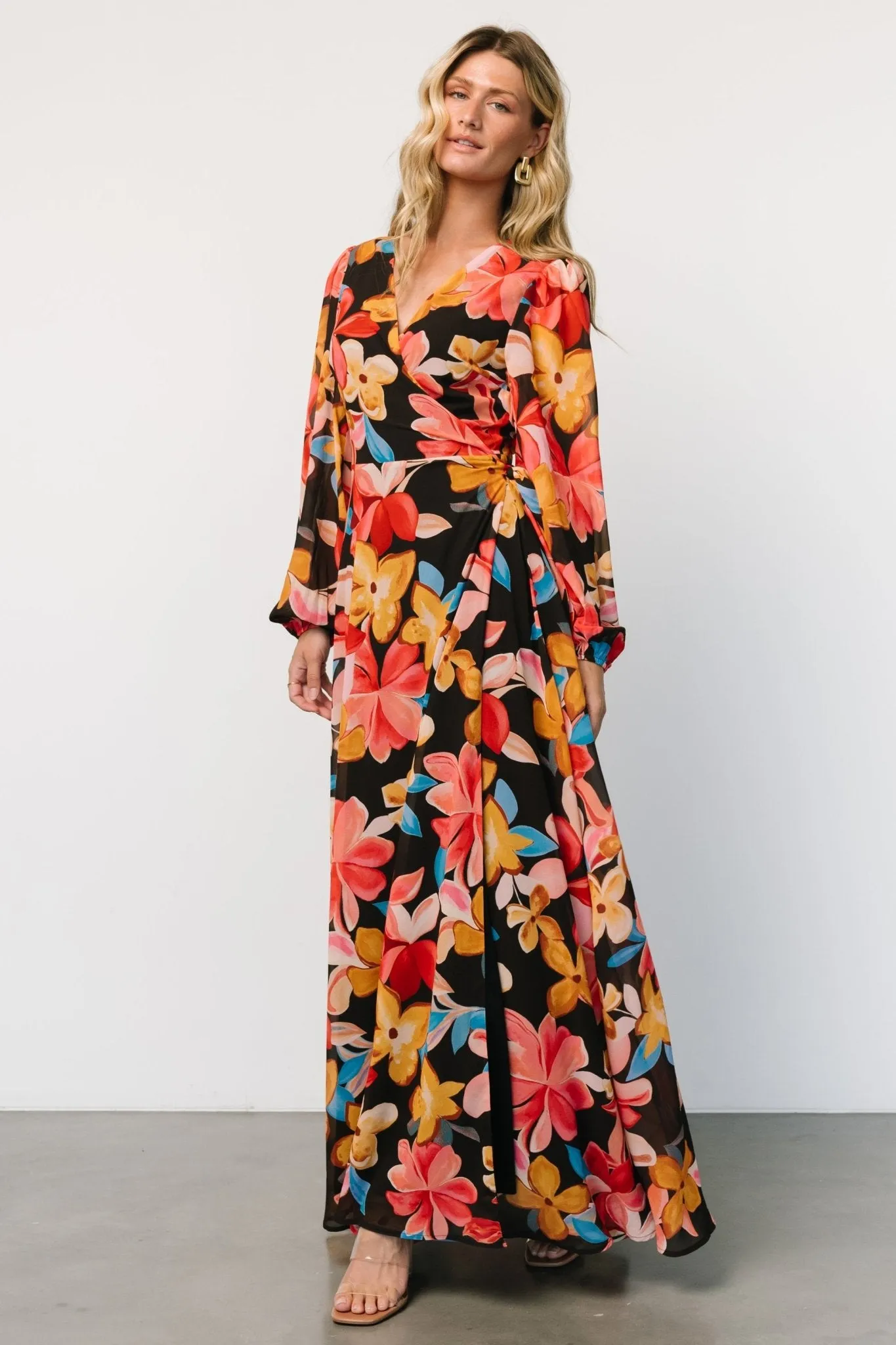 Katinka Wrap Maxi Dress | Tropical Night Floral sold by Baltic Born