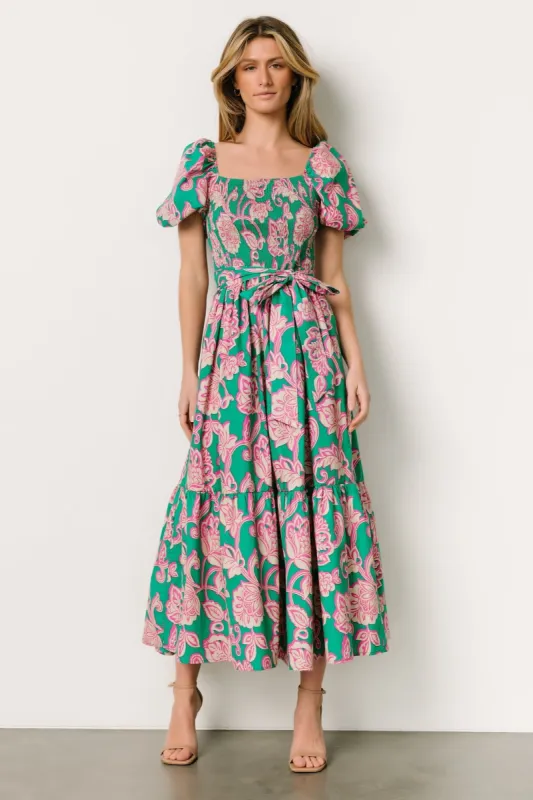 Viviana Midi Dress | Green + Magenta Floral sold by Baltic Born