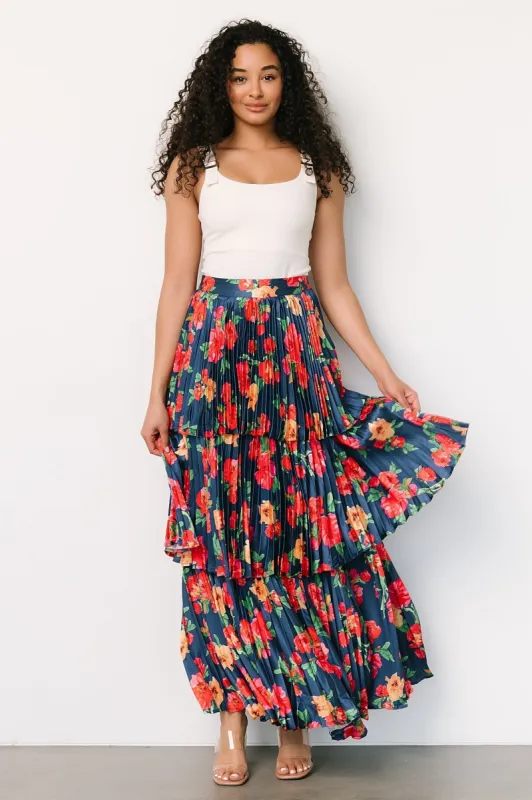 Alaina Tiered Maxi Skirt | Navy Floral sold by Baltic Born