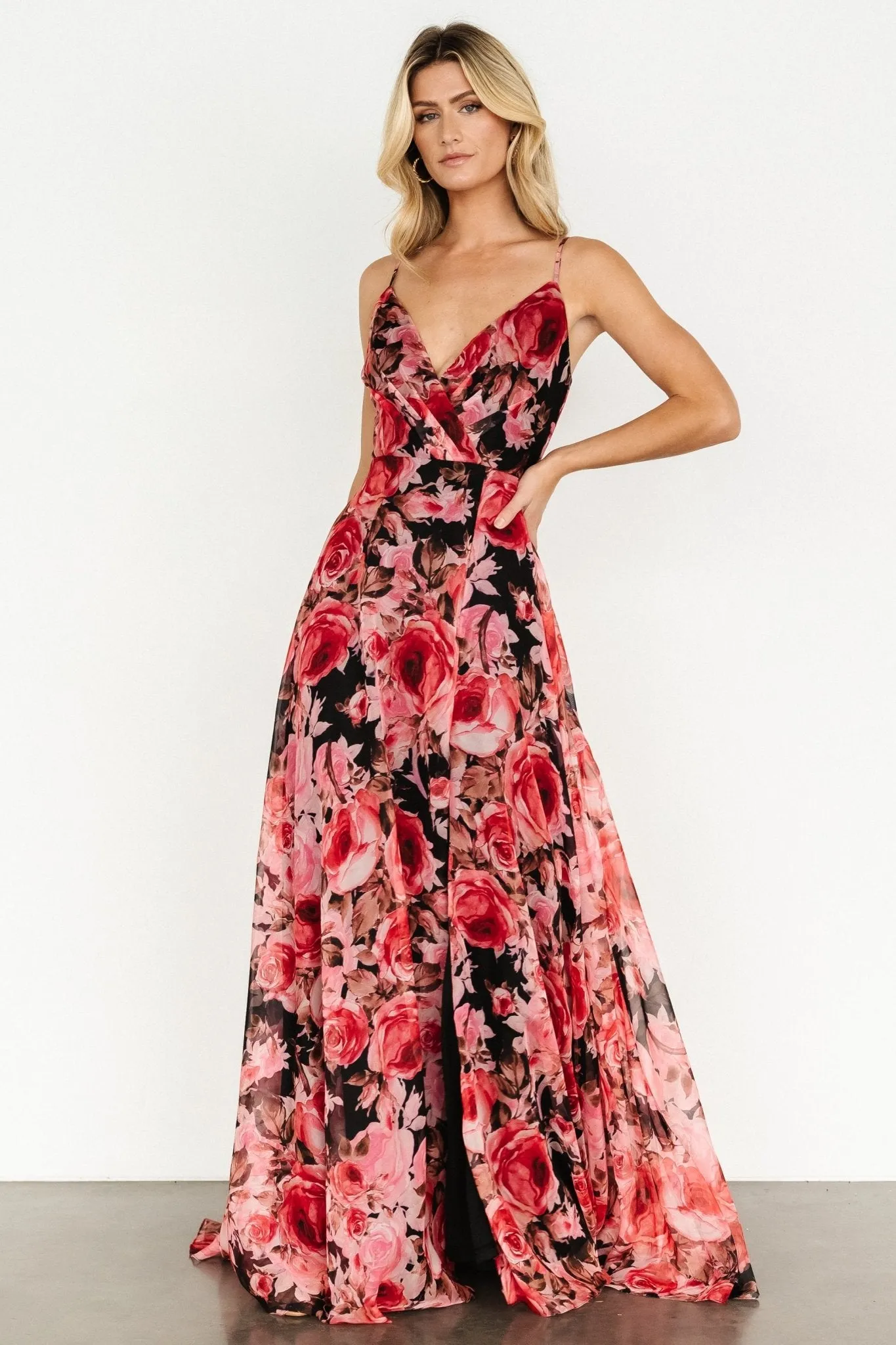 Vivienne Maxi Dress | Pink + Black Floral sold by Baltic Born product image thumbnail 3