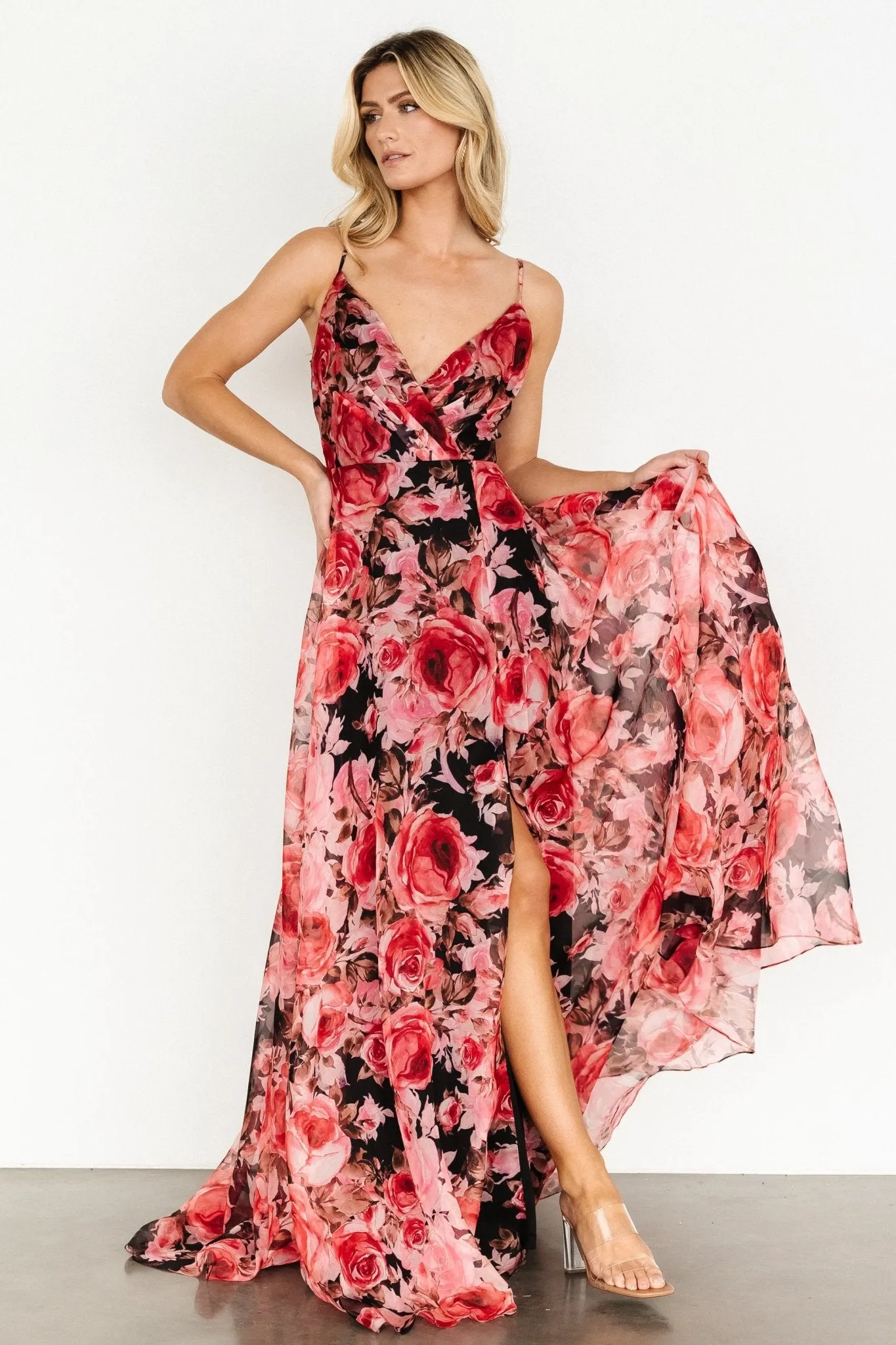 Vivienne Maxi Dress | Pink + Black Floral sold by Baltic Born