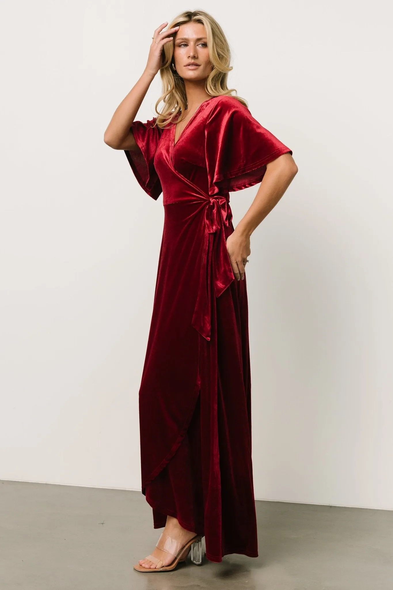 Maella Velvet Wrap Dress | Wine sold by Baltic Born product image thumbnail 3