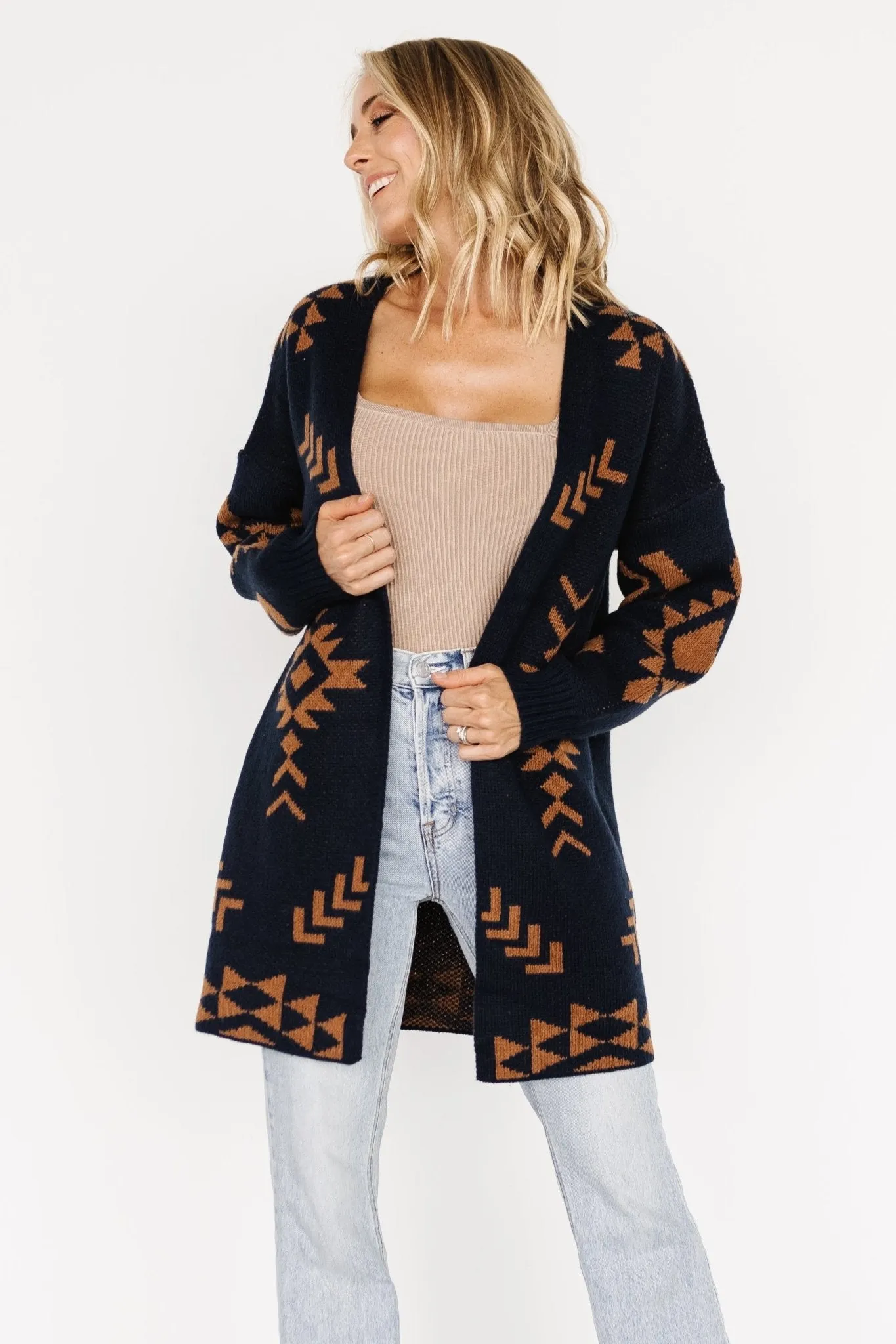 Hays Oversized Cardigan | Navy + Camel sold by Baltic Born product image thumbnail 2