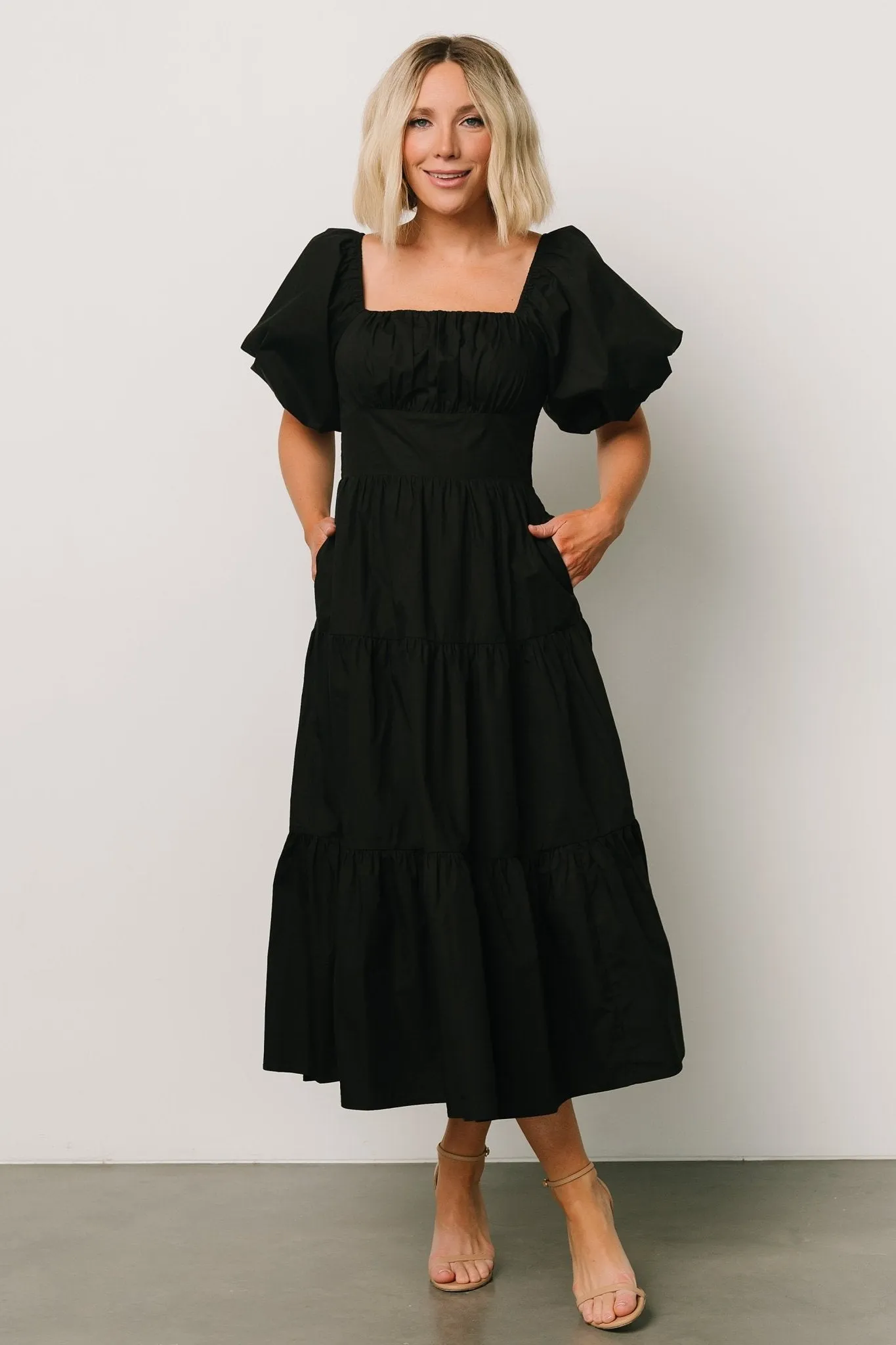Cindy Puff Sleeve Tiered Dress | Black sold by Baltic Born product image thumbnail 5