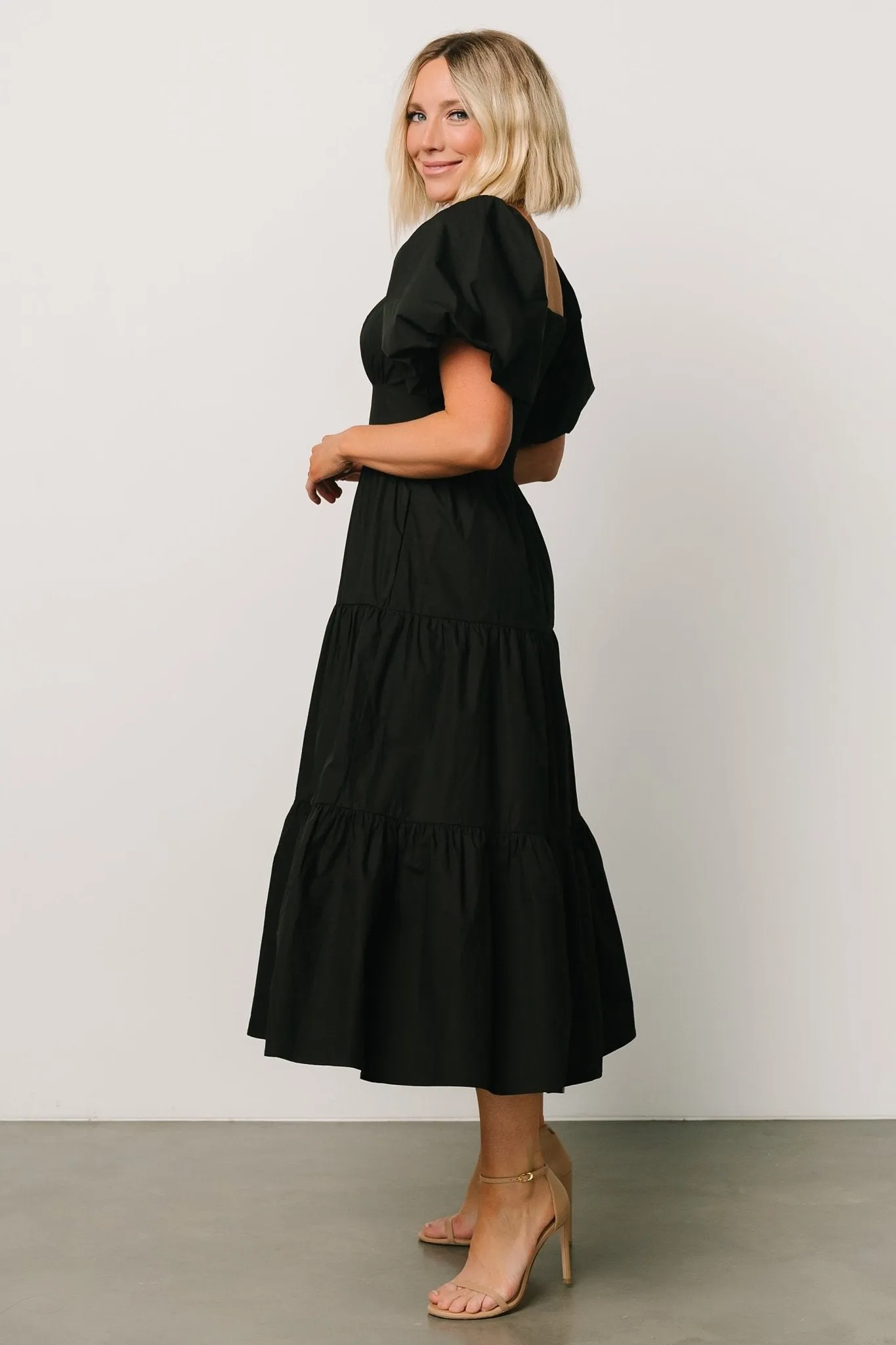Cindy Puff Sleeve Tiered Dress | Black sold by Baltic Born product image thumbnail 3