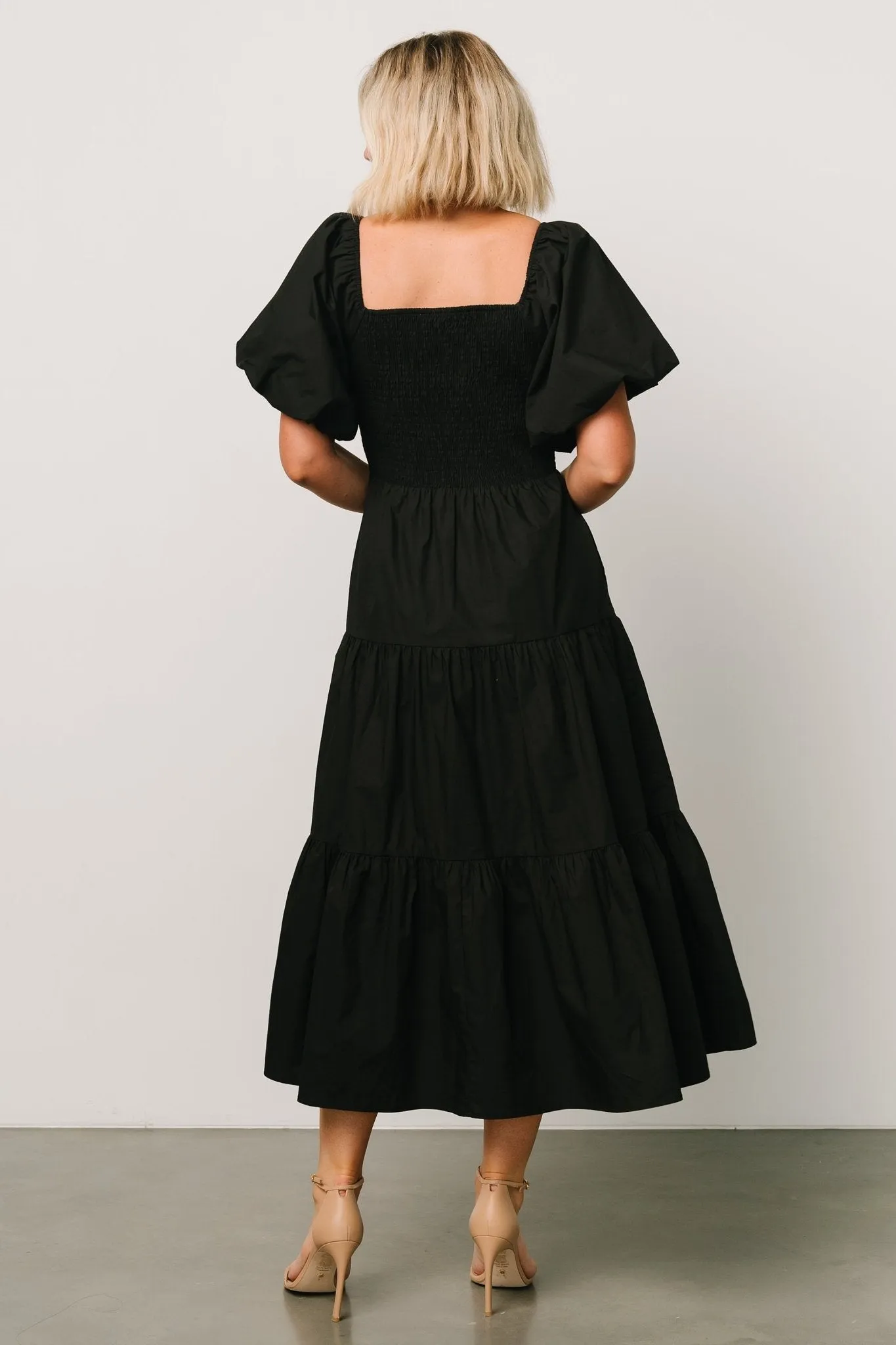 Cindy Puff Sleeve Tiered Dress | Black sold by Baltic Born product image thumbnail 4
