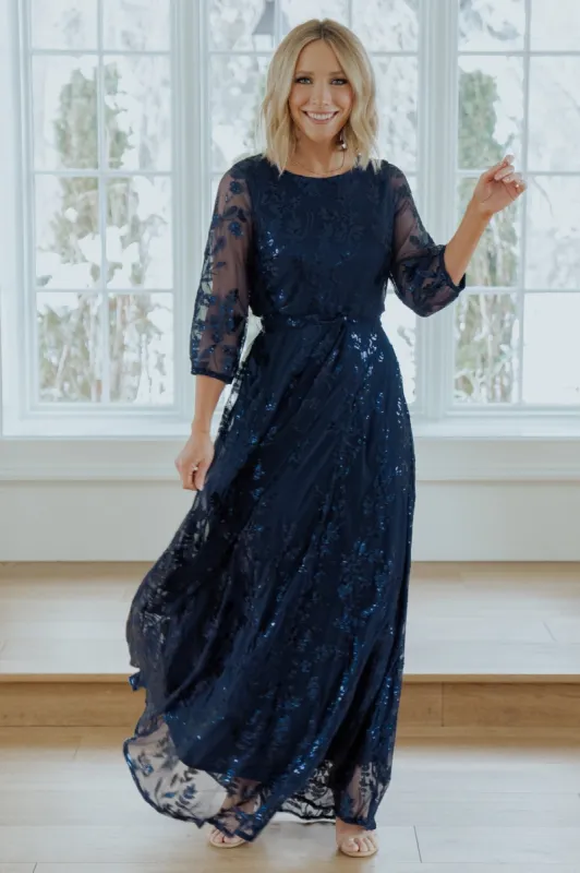 Destiny Sequin Maxi Dress | Navy sold by Baltic Born