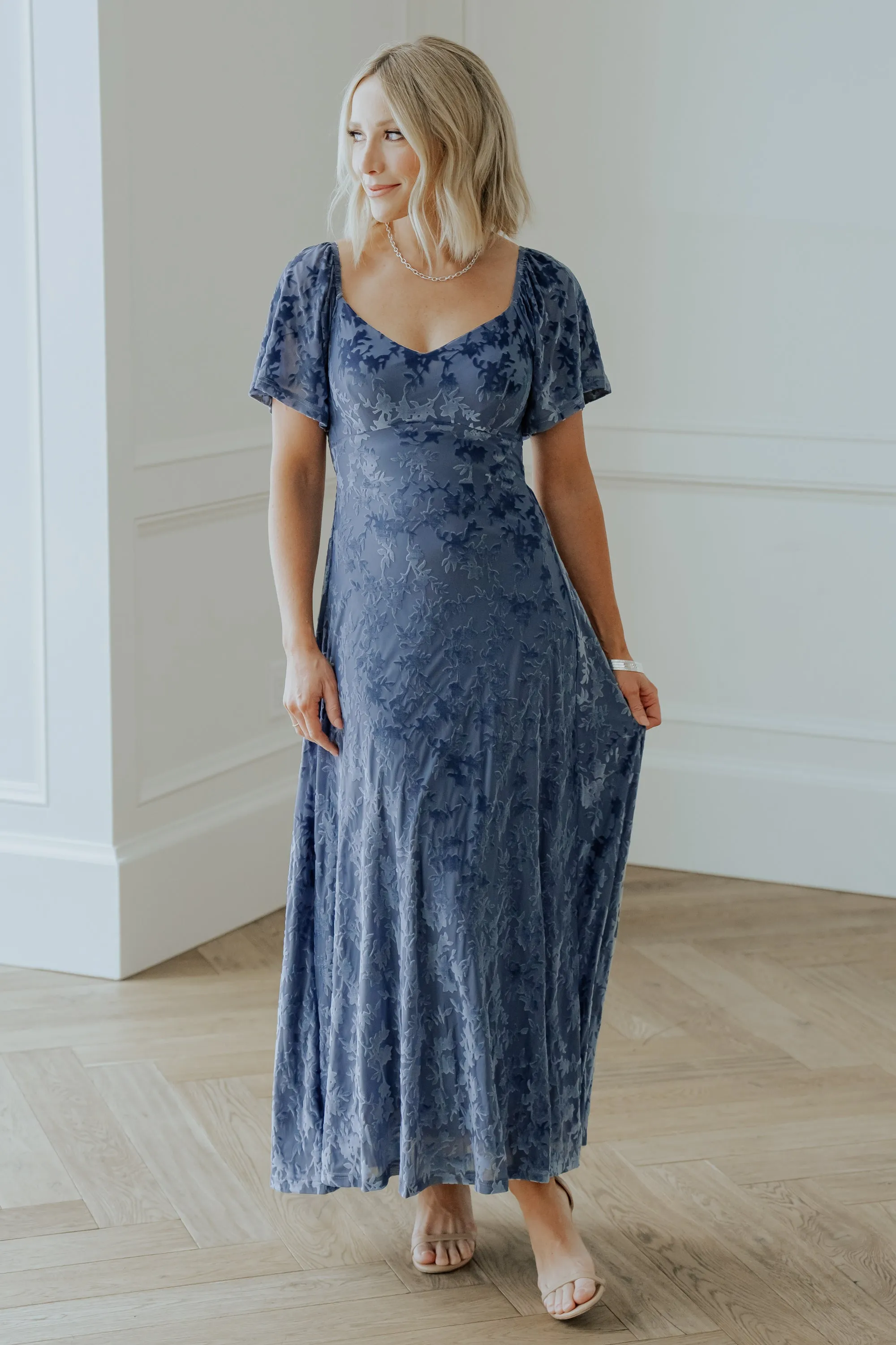 Everley Velvet Maxi Dress | Whisper Blue sold by Baltic Born product image thumbnail 3