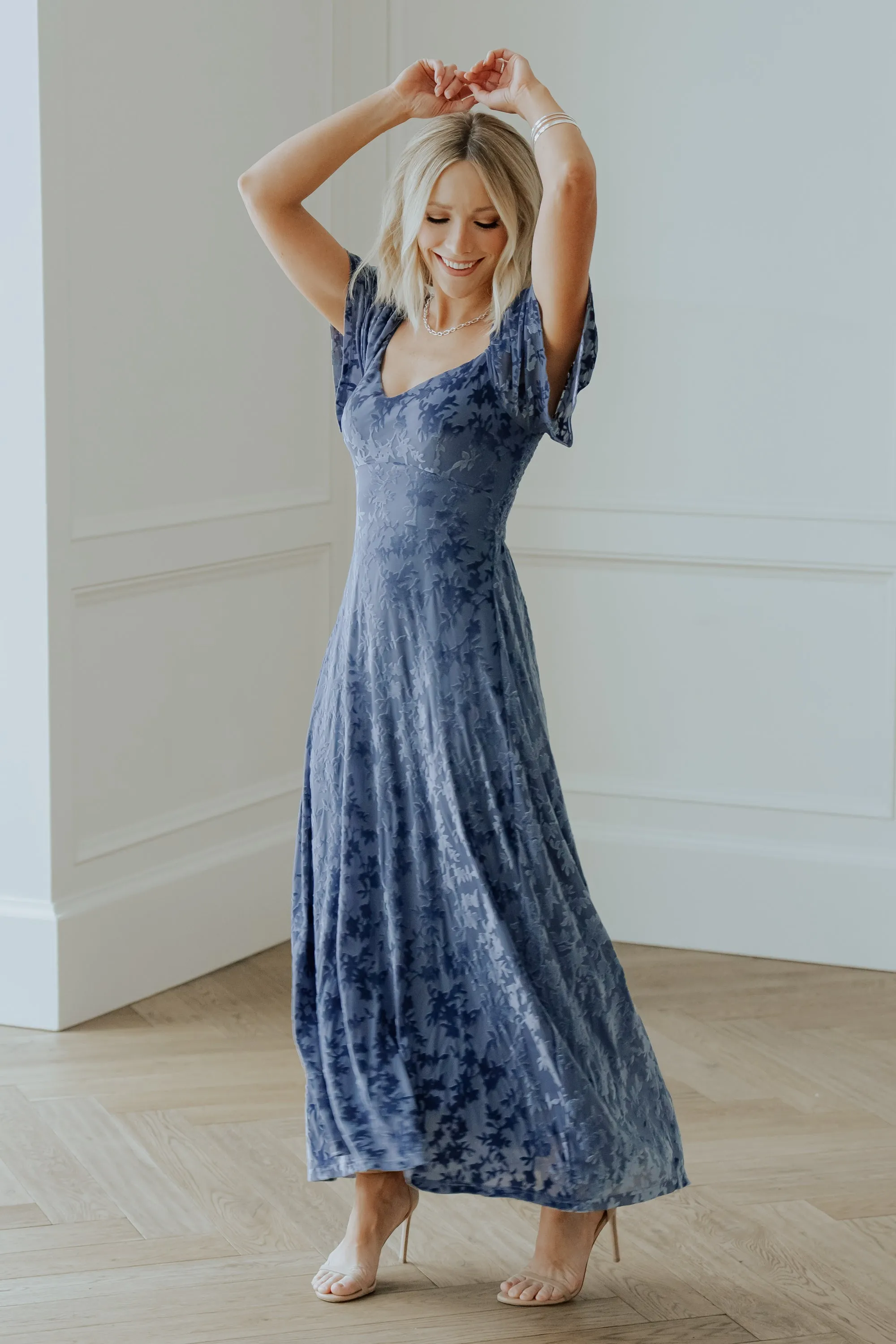 Everley Velvet Maxi Dress | Whisper Blue sold by Baltic Born product image thumbnail 5